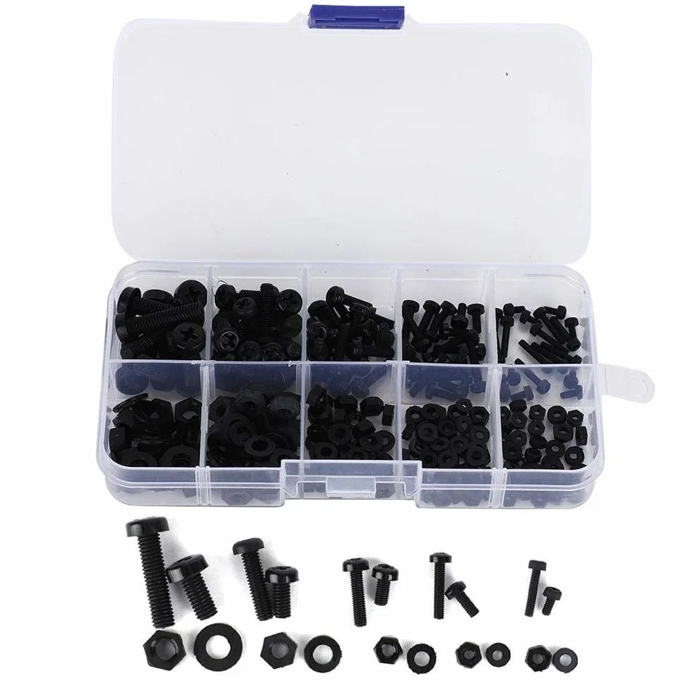 Nylon Nylon Schrauben, Multifunktions-Nylon Schraubensatz, Befestigungselemente M2 / M2.5 / M3 / M4 / M5 Industrie für Mechaniker DIY(Black 270pcs nylon screw set)