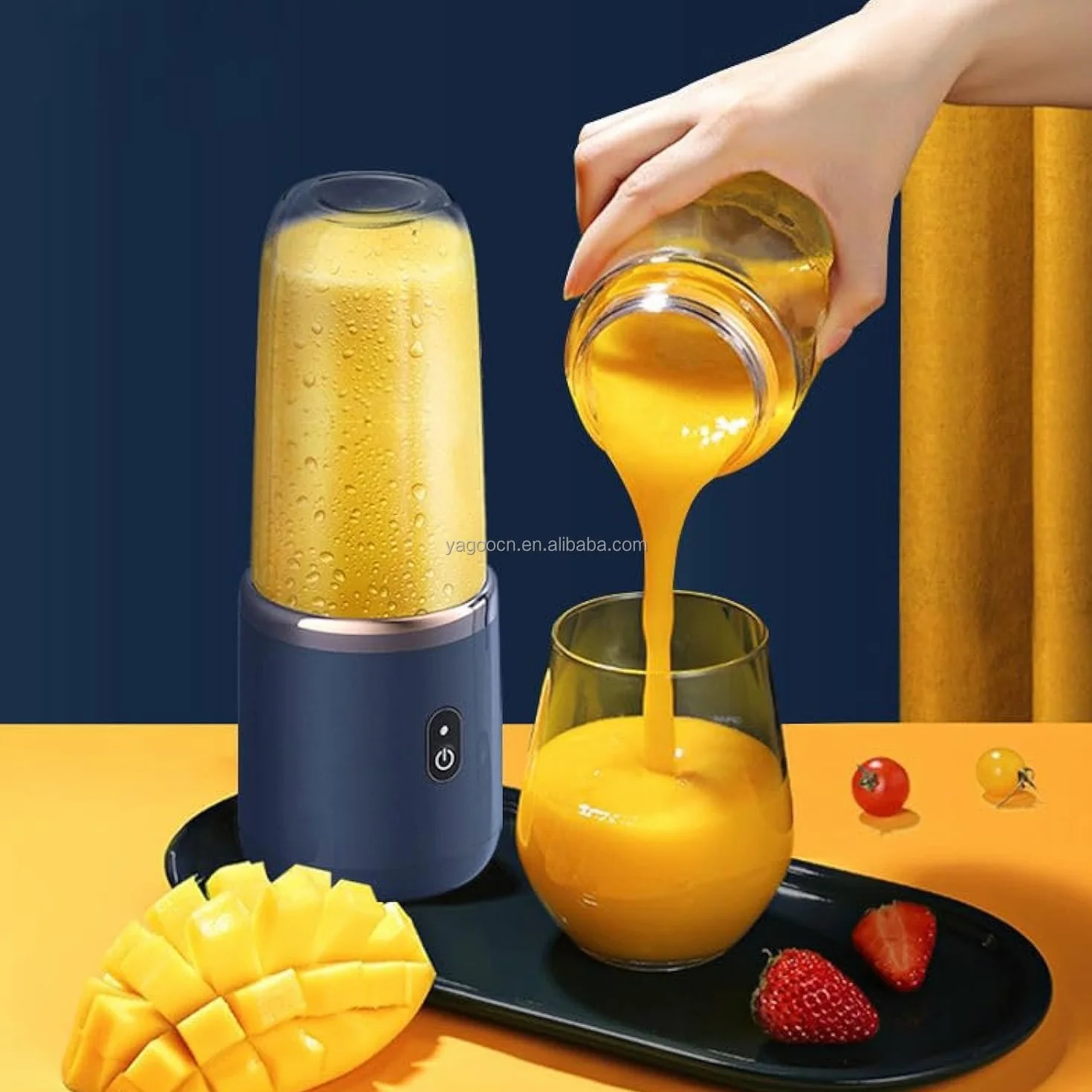 Stock Lider - przenośny mikser do smoothie lub smoothie, osobisty mikser, przenośny blender, bezprzewodowy blender do owoców, do ładowania USB, na kemping, do fitnessu. (niebieski)