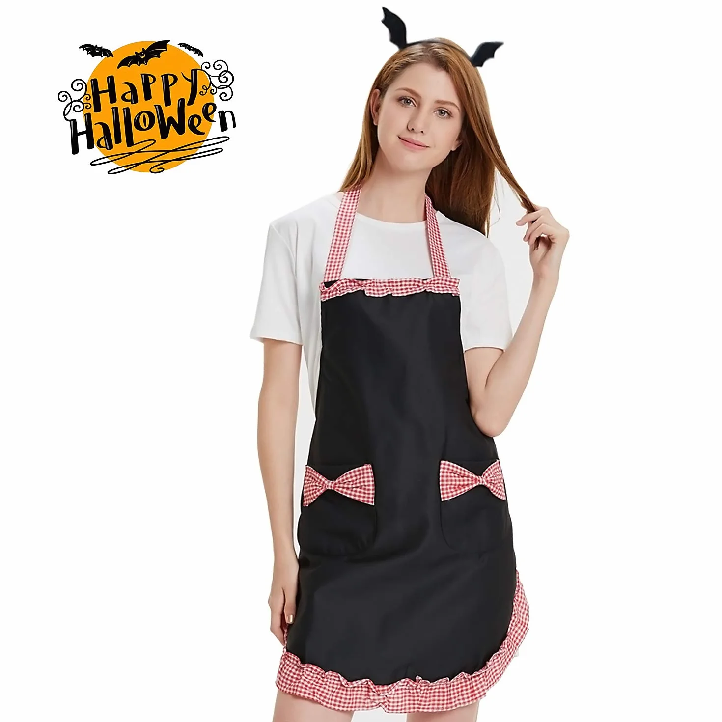 HANERDUN Damski Fartuch Kuchenny do Pieczenia Frilly Vintage Fartuszek Seksowny Śliczny Spersonalizowany Regulowany Fartuch z 2 Kieszeniami dla Pań