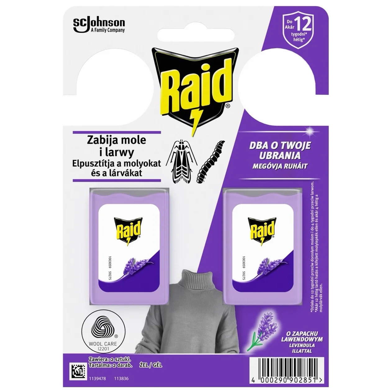 Raid Zawieszki Przeciw Molom w Żelu o Zapachu Lawendowym, 2x 3 g