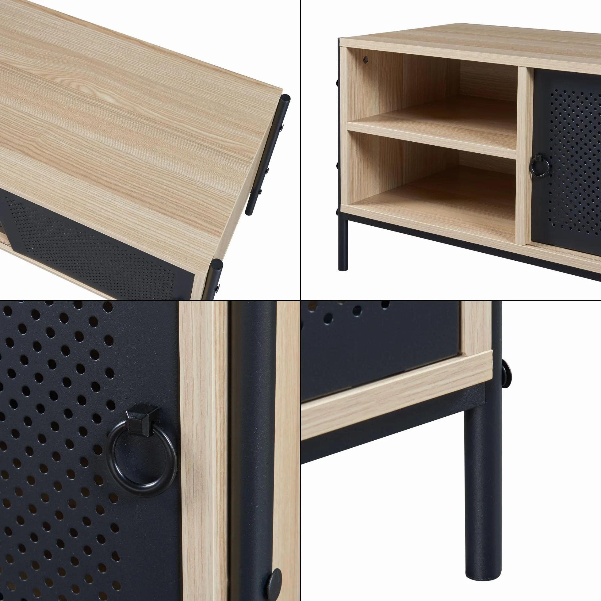 [en.casa] Szafka TV Tysnes Lowboard z 2 przesuwnymi drzwiami, stolik pod telewizor z otworami na kable, szafka TV, 120 x 40 x 45 cm, metalowa konstrukcja, dąb/czarny