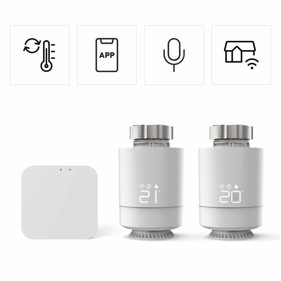 Hama Zestaw 2x Głowica Termostatyczna WIFI SMART + Przekaźnik Mostek Bramka, Sterowanie Ogrzewaniem, Zdalna Kontrola, Głosowe Sterowanie, Oszczędność Energetyczna