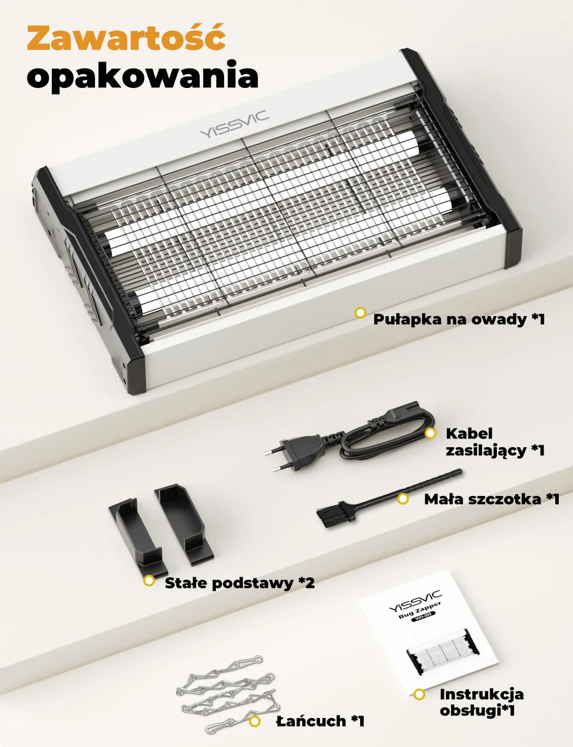 YISSVIC Elektryczna lampa owadobójcza LED, 2 m, kabel z łańcuchem do zawieszania i nóżkami, przeciw molom, komarom, muchom, do wnętrz, 39,5 x 24,6 x 6 cm