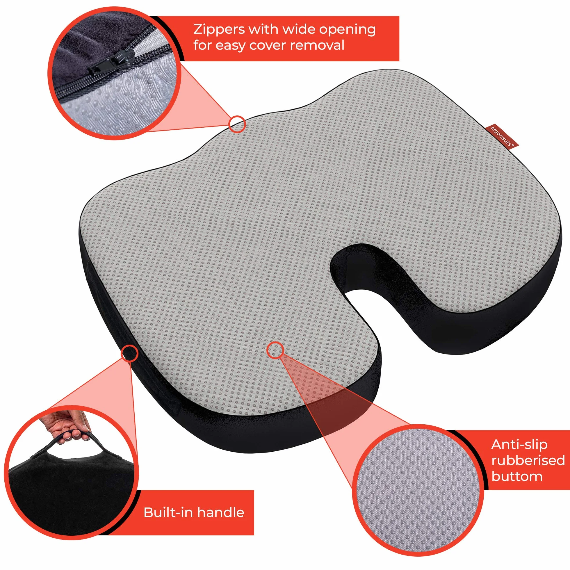 Ergonauts Poduszka do siedzenia kości ogonowej łagodząca ból kości ogonowej - pianka z pamięcią kształtu z żelem chłodzącym (poduszka do siedzenia)