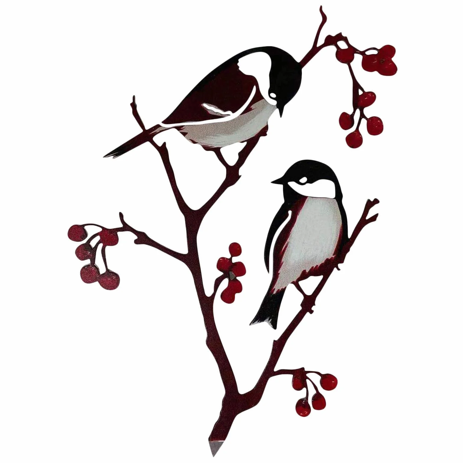 Metalowa Dekoracja Sikory Na Zewn?trz - Sikorki i jagody do dekoracji doniczek,Metal Bird Stake Tree Backyard Bird Tree Branch for Home Garden Yard Patio Outdoor Decoration!