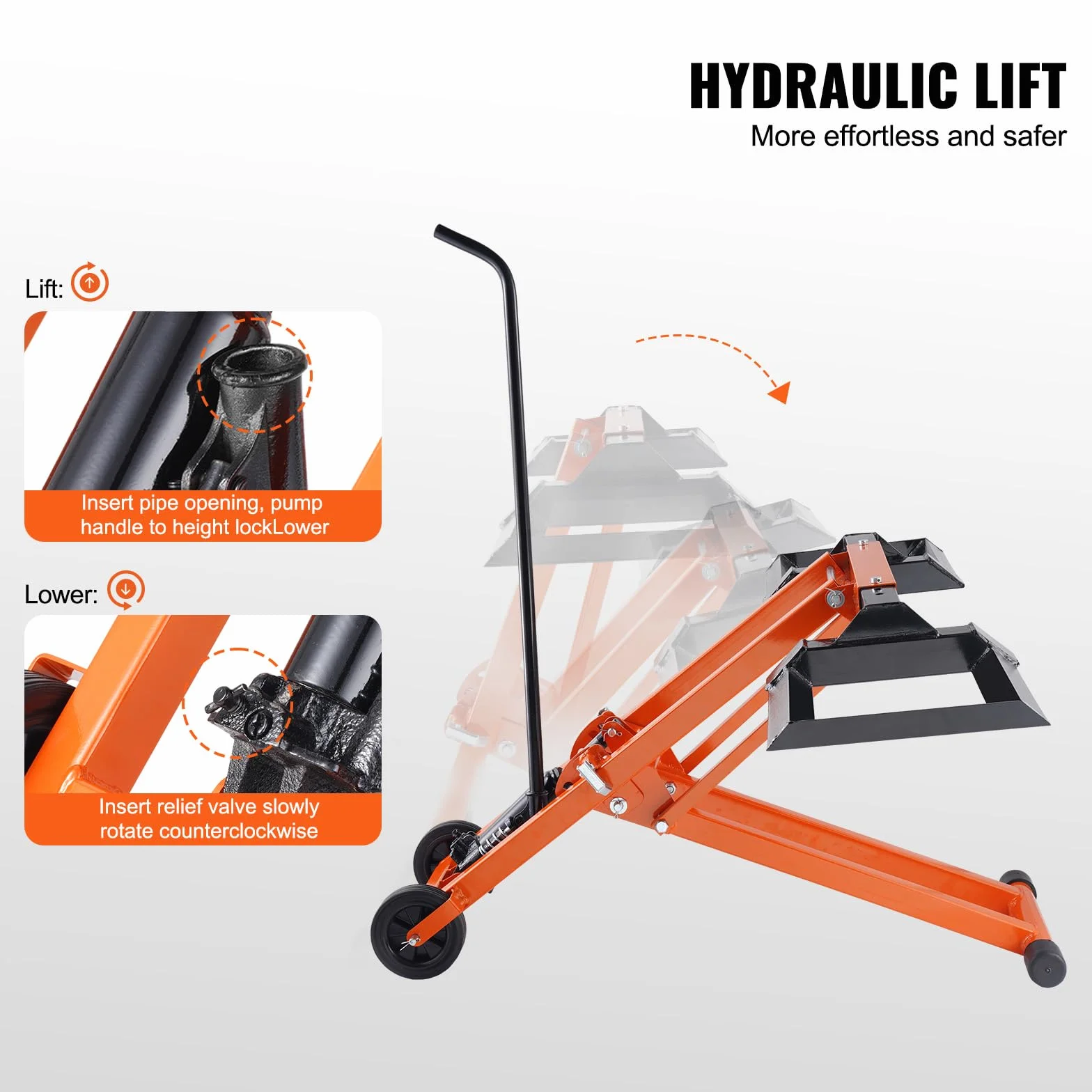 VEVOR Podnośnik kosiarki z hydraulicznym udźwigiem 225 kg, masywne stali węglowej, regulowany ruchomy do traktorów i kosiarek Zero Turn