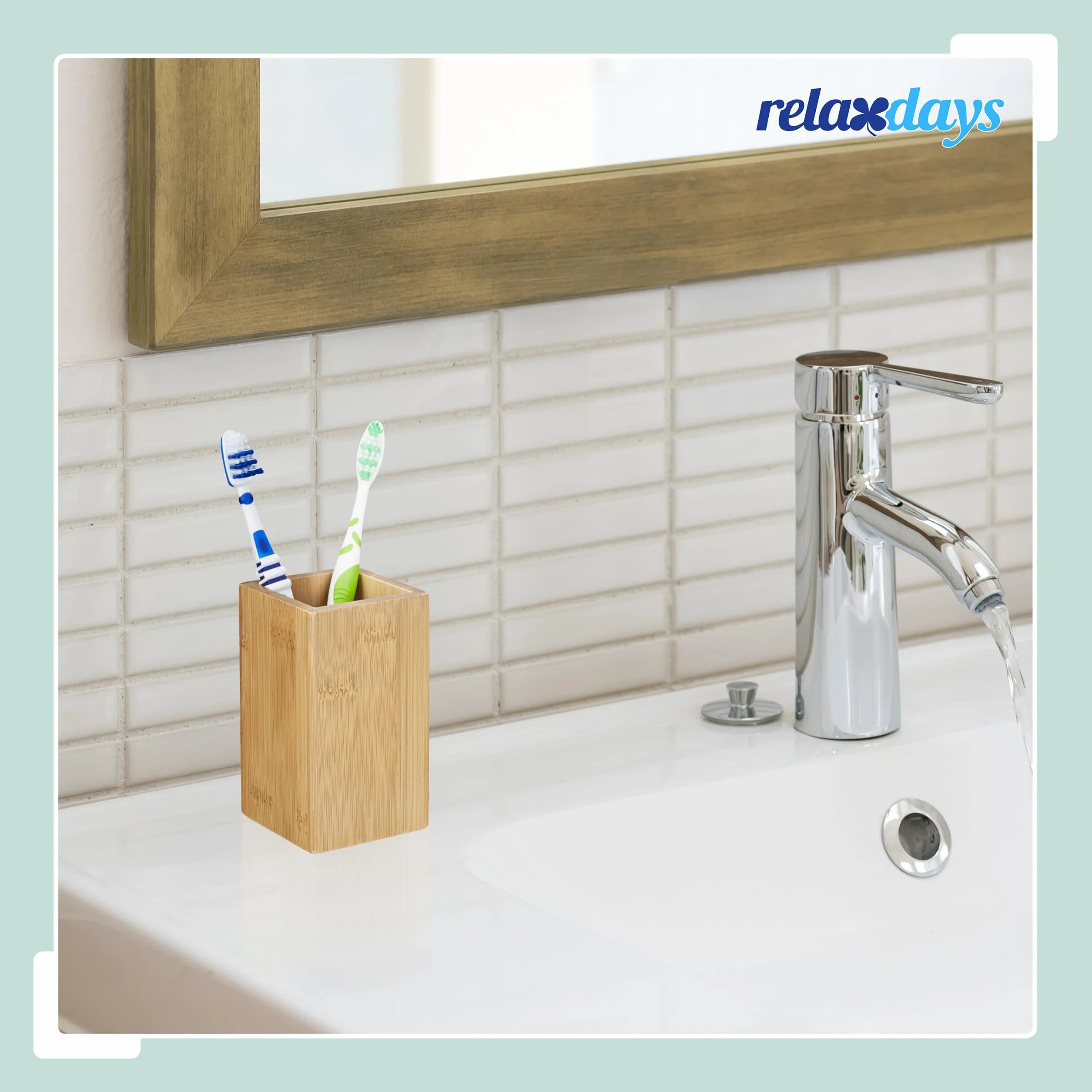 Relaxdays, naturalny kubek na szczoteczki do zębów, prostokątny, naturalny design, łazienka kubek na zęby, bambus powlekany PU, wys. x szer. x gł.: 11 x 6,5 x 6,5 cm, 6,5 x 6,5 x 11 cm
