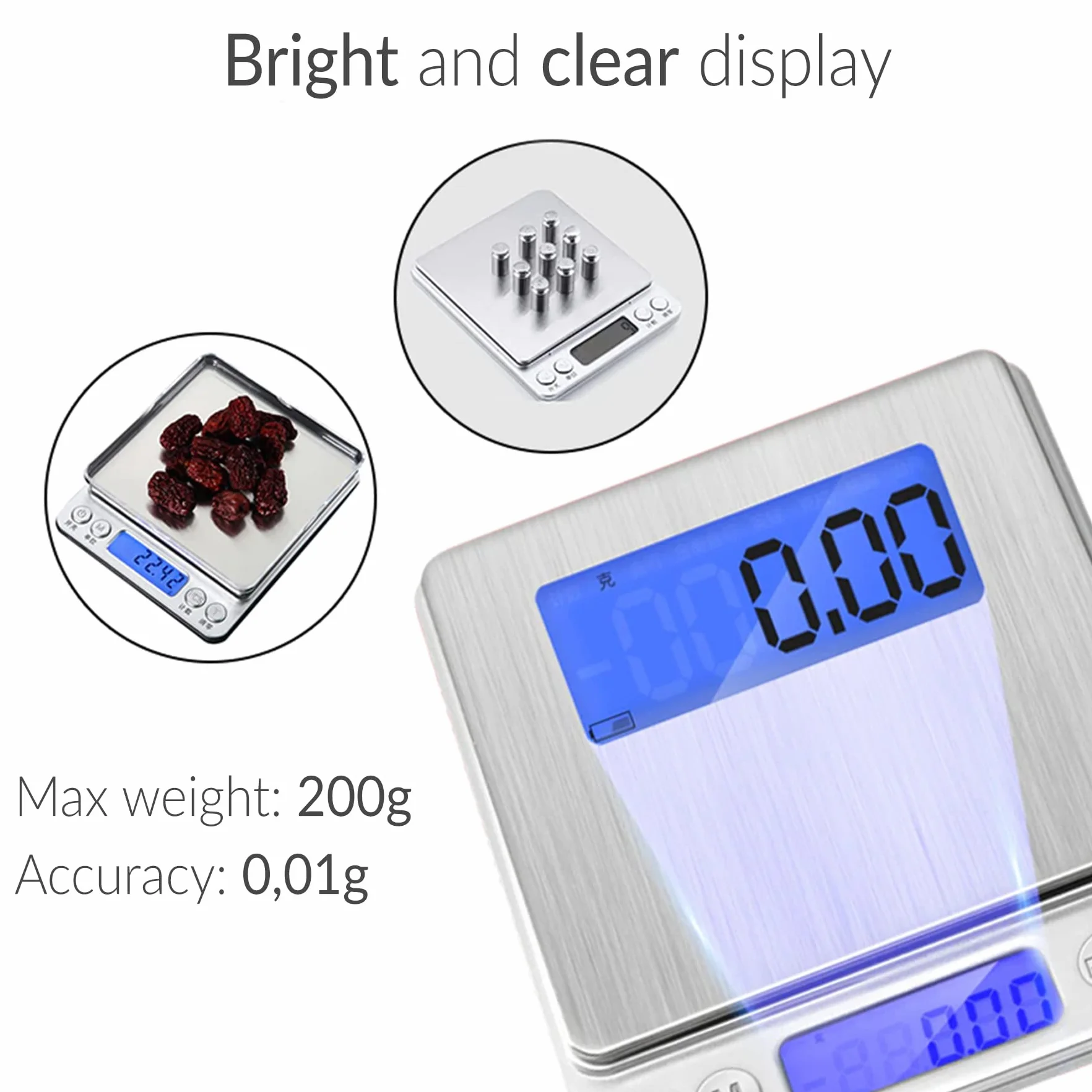 Retoo Cyfrowa Waga Kieszonkowa 200 g/0,01 g z Funkcją Tarowania i Wyświetlaczem LCD, Probiercza, Złota, do Monet, Tabletek, Biżuterii, Srebrna, Mini Kuchenna