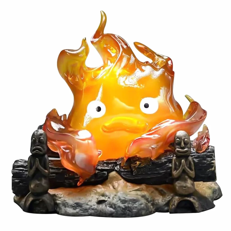 Calcifer lampka nocna, lampa Calcifer, lampa anime, śliczne ornamenty anime ognistych elfów, lampka nocna Calcifer światło otoczenia płomieni do ornamentów modelu biurkowego, Halloween