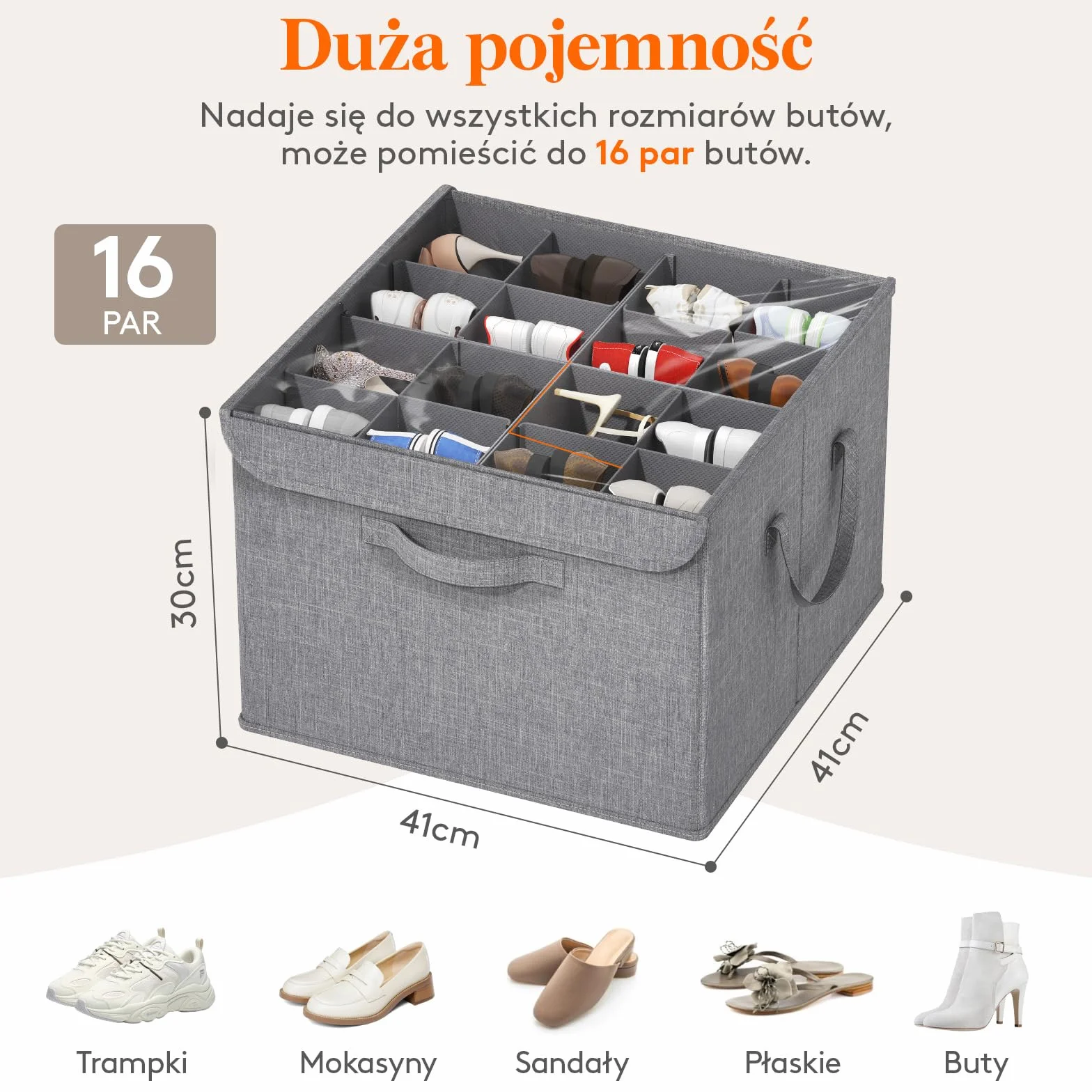 Lifewit Organizer na buty do szafy, regulowane przegródki do przechowywania butów dla 16 par, przezroczyste pudełko na buty pasujące butów, składane pojemniki, jasnoszary, 1-pak