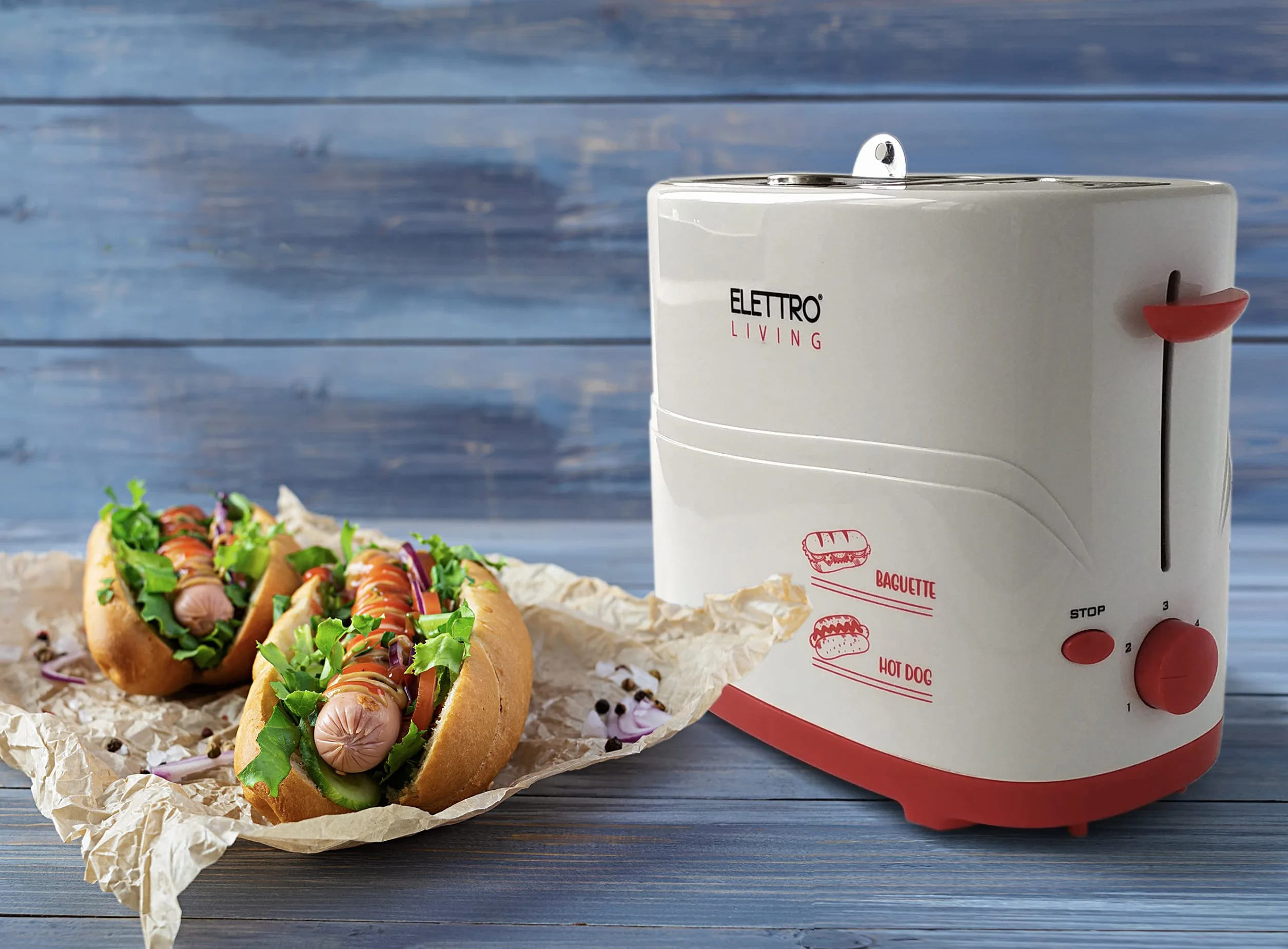 Electro Living Poldo elektroliving bagietka i hot dogi z zakwaterowaniem Wurstel i chleb, szuflada na okruchy, antypoślizgowe nóżki