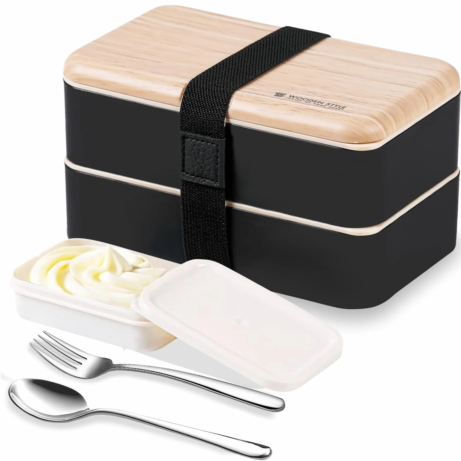 Binoster pojemnik na żywność bento lunchbox czarny łyżka widelec stal nierdzewna