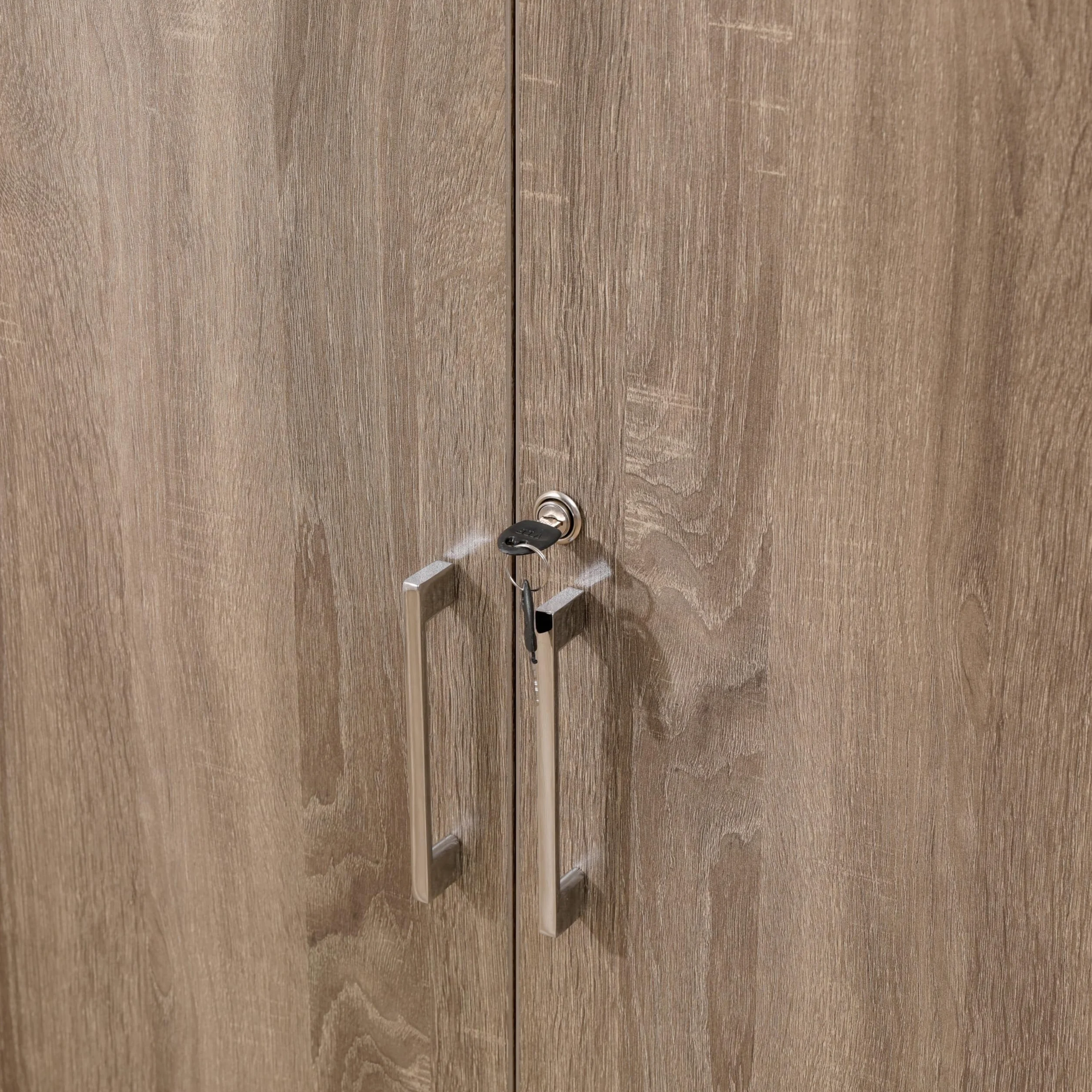 MMT Furniture Designs Ltd Dąb 2-drzwiowa zamykana szafka do przechowywania, 140 cm wysokości, organizer na narzędzia garażowe, biurowa szafka na dokumenty, z 3 półkami, ciemny dąb
