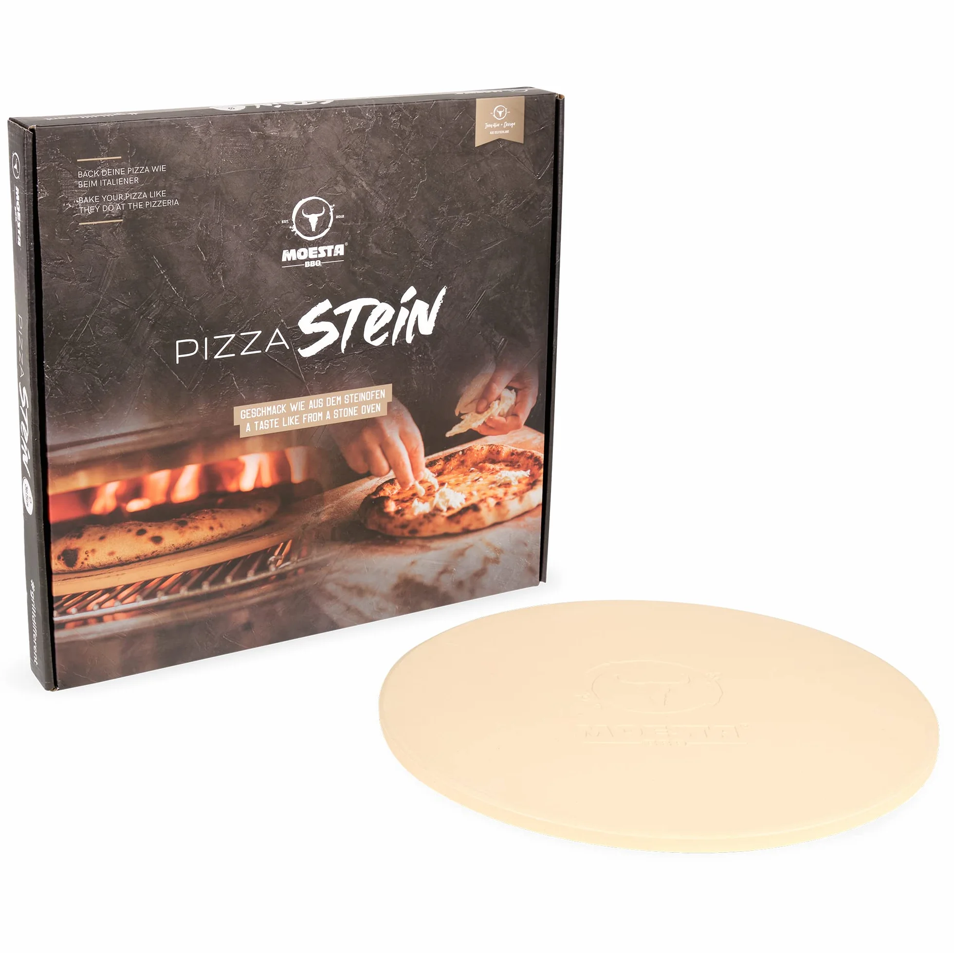 Moesta-BBQ 10373 kamień do pizzy nr 1 – okrągły Ø 36,5 cm z kordierytu, naturalny kamień do pizzy jak z pieca kamiennego u Włoch.