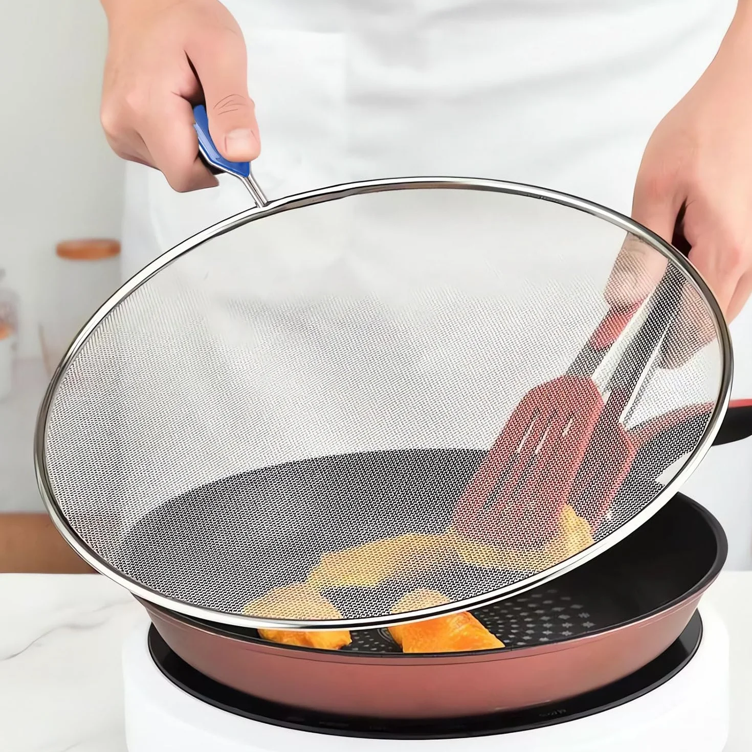 Zestaw 3 patelni z osłoną przeciwbryzgową RYAN Osłony przeciwbryzgowe ze stali nierdzewnej z haczykami Patelnia kuchenna Odporna na olej osłona przeciwbryzgowa do różnych patelni Patelnie