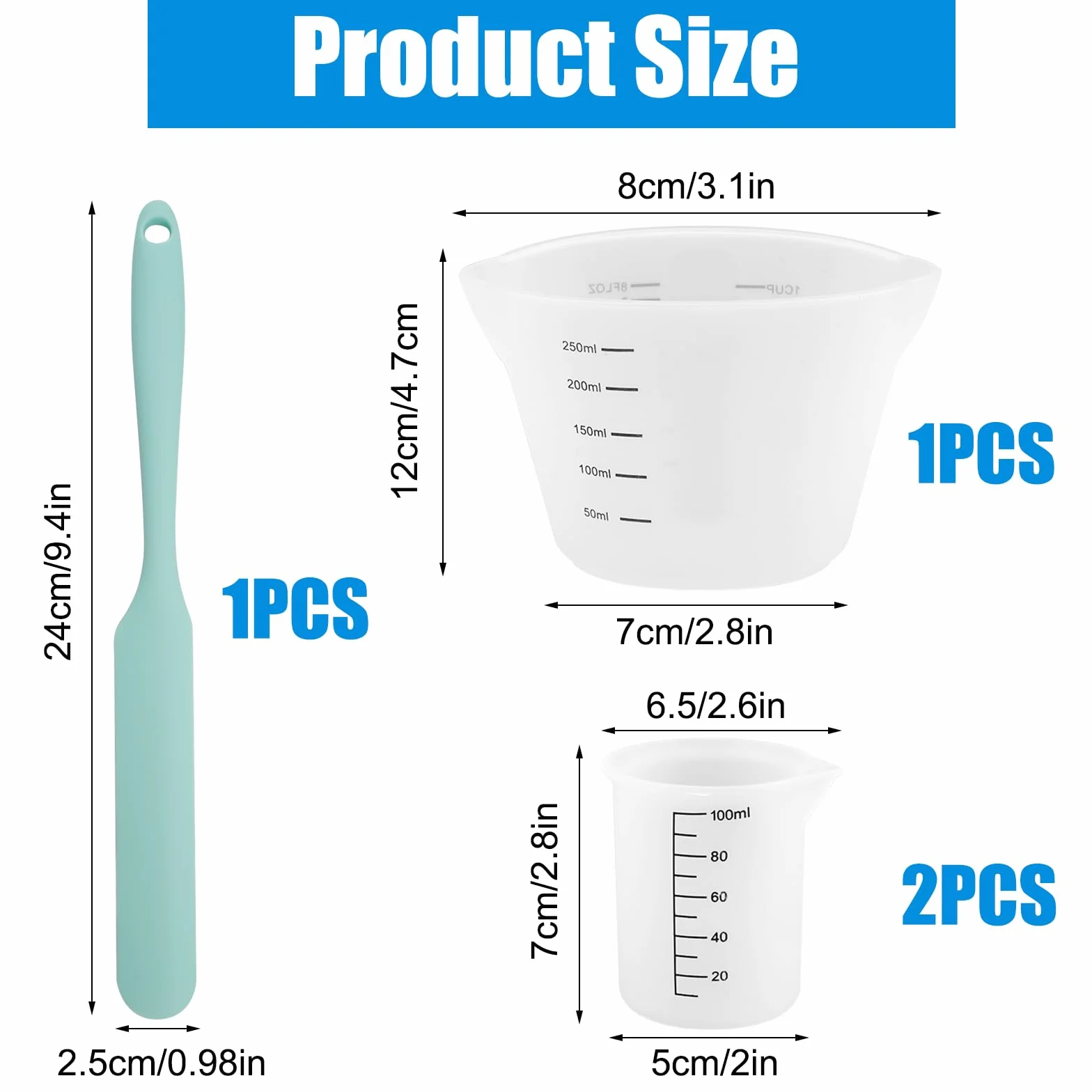 Silikonowy kubek z miarką 250 ml 100 ml z mieszadłem do mieszania żywicy epoksydowej