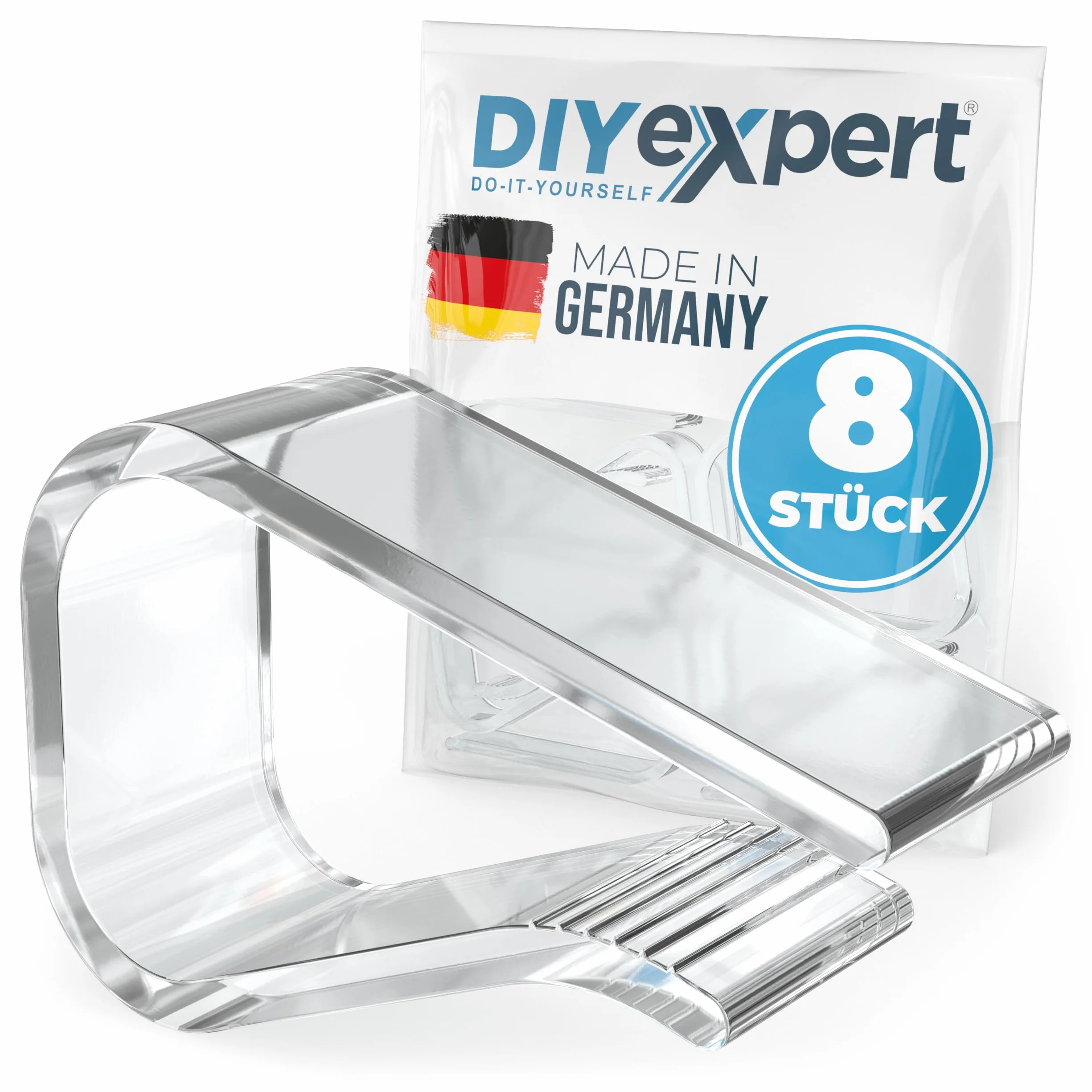 DIYexpert Przezroczyste klamerki do obrusu Made in Germany [do 25 mm] [8 sztuk] stabilne klamry do obrusów – odporne na warunki atmosferyczne i antypoślizgowe – klamry do stołu, do ogrodu, na balkon i