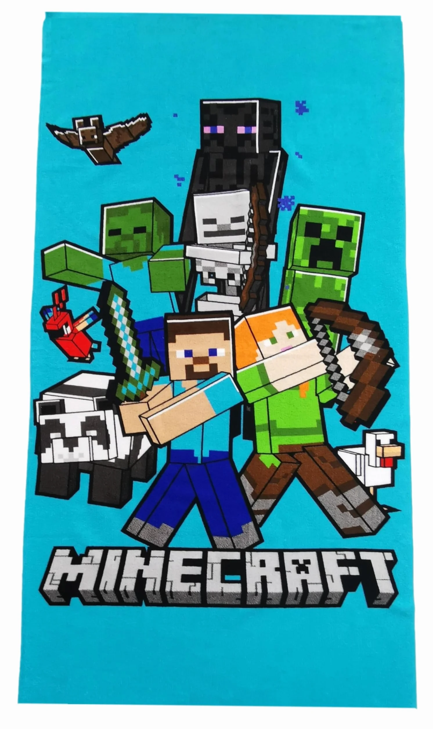 Theonoi Ręcznik dziecięcy, ręcznik kąpielowy, ręcznik plażowy, 70 x 140 cm, poliester (Minecraft Steve Alex)