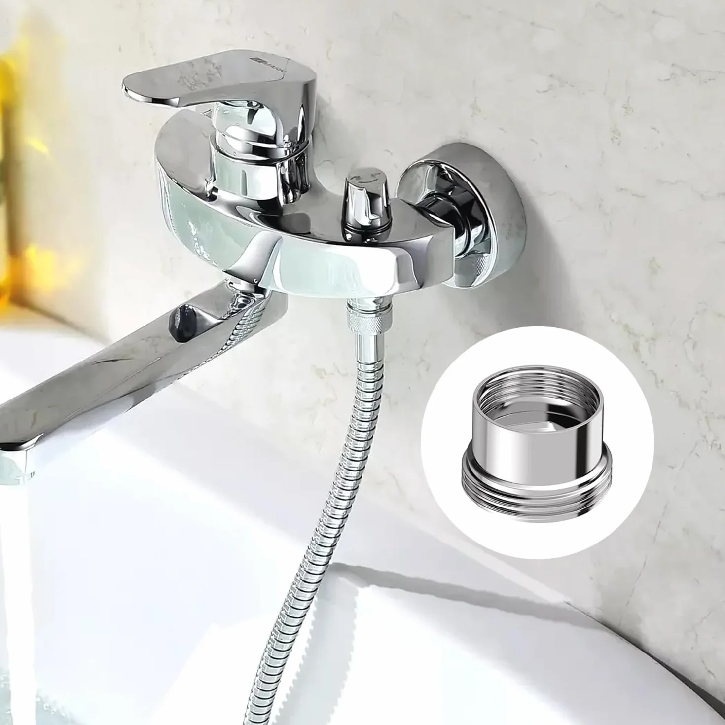 Adapter do kranu M18 na M22, adapter do kranu, adapter do kranu, adapter gwintowany do kranu, adapter do armatury zlewozmywakowej do podłączenia węża ogrodowego, z gumową uszczelką