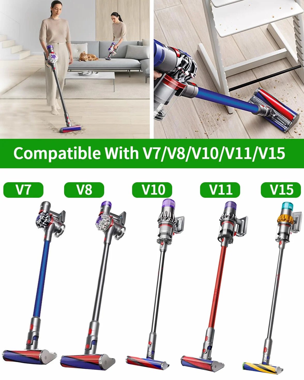 Jissta Zamienne przyłącze węża do odkurzacza Dyson V15, V11, V10, V8, V7 z elastyczną dyszą przyłączeniową, wężem przedłużającym, zamknięciem przełącznika i szczotką do czyszczenia