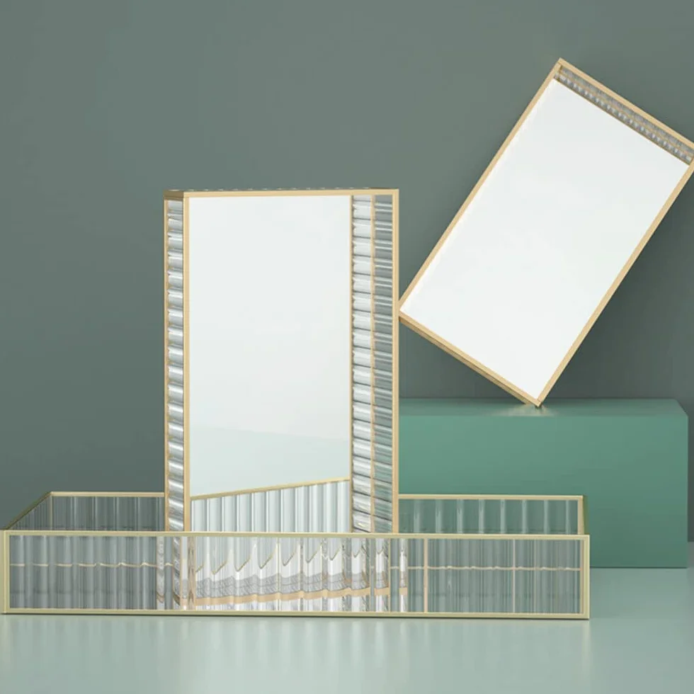 Taca dekoracyjna z lustrem vintage złota prostokątna 30x20x5,5 cm organizer na kosmetyki