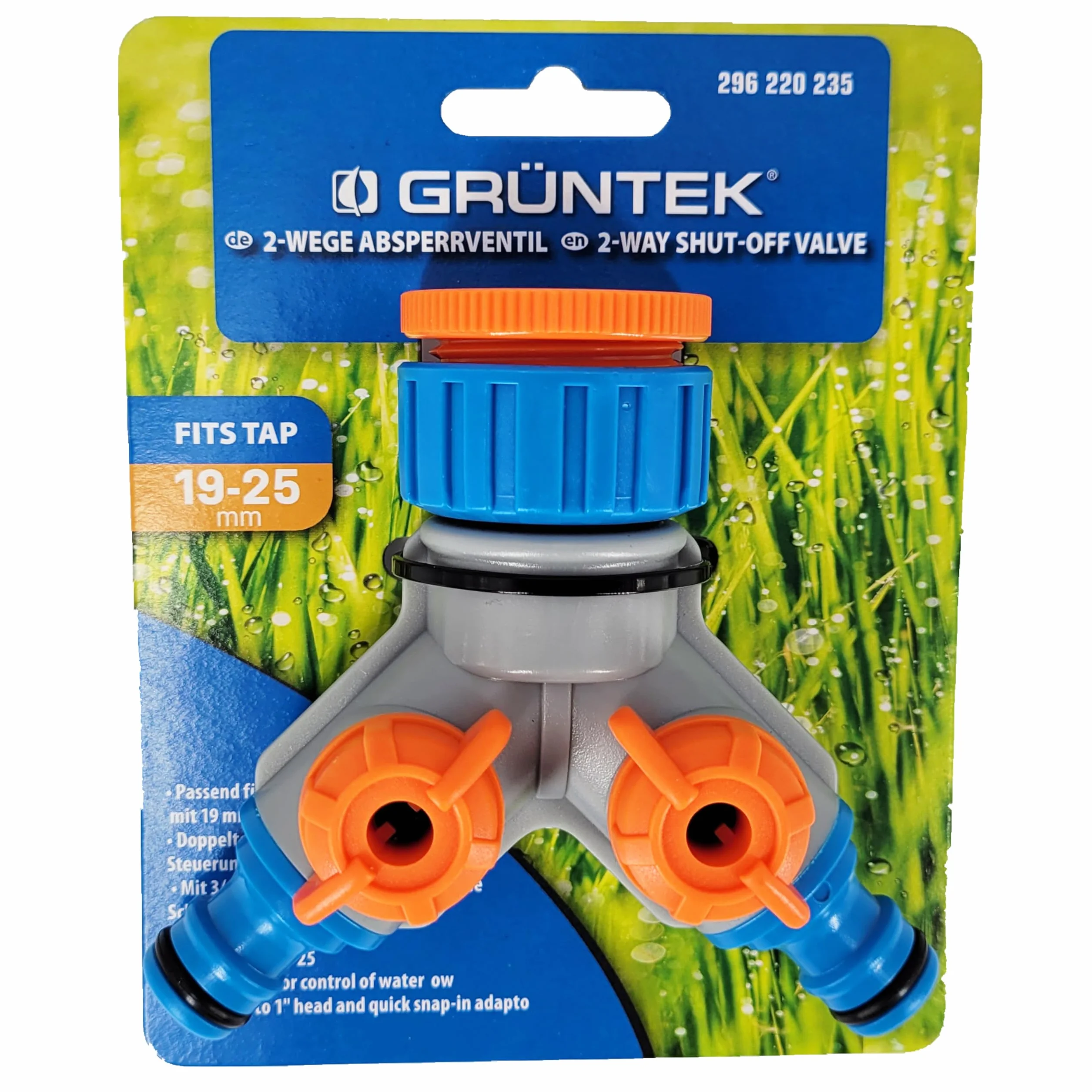GRÜNTEK 2-drożny zawór odcinający, rozdzielacz wody do węża ogrodowego, nawadniania, zawór Y, adapter gwintowany 3/4" i 1", przyłącze kranu, złącze szybkozłączkowe, tworzywo sztuczne ABS nadające się