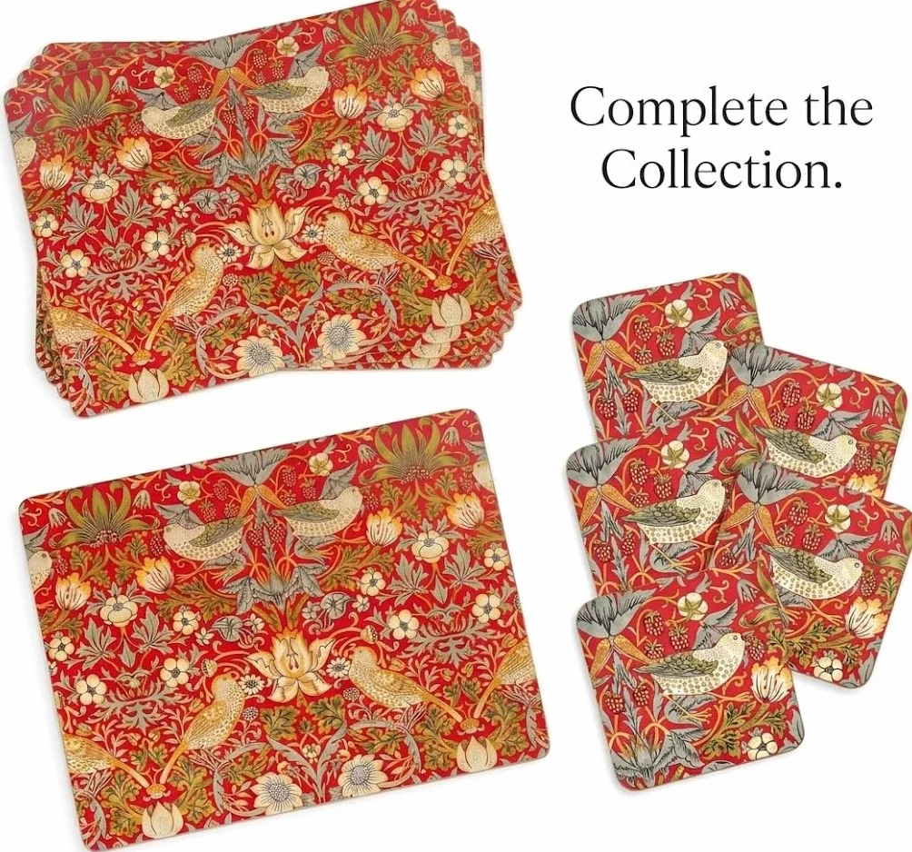 Portmeirion Pimpernel Strawberry Thief czerwone podstawki zestaw 6 sztuk 10,5 x 10,5 x 0,58 cm
