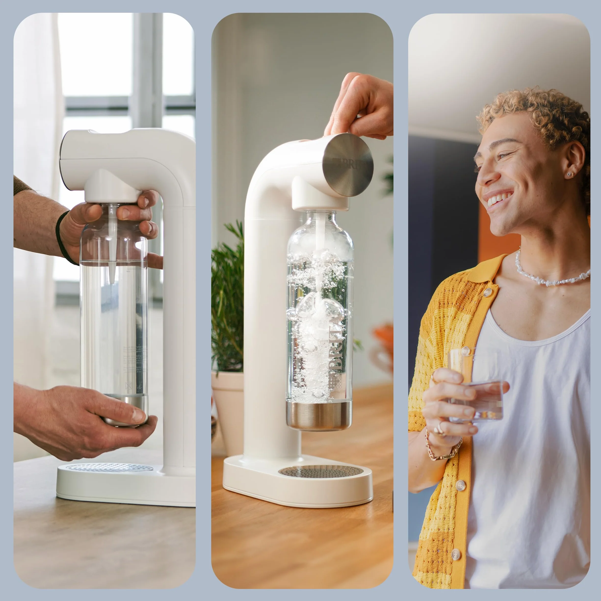 Saturator do wody BRITA sodaONE biały, w zestawie cylinder CO2 i butelka PET, do 60L wody gazowanej, smaczna świeża woda gazowana