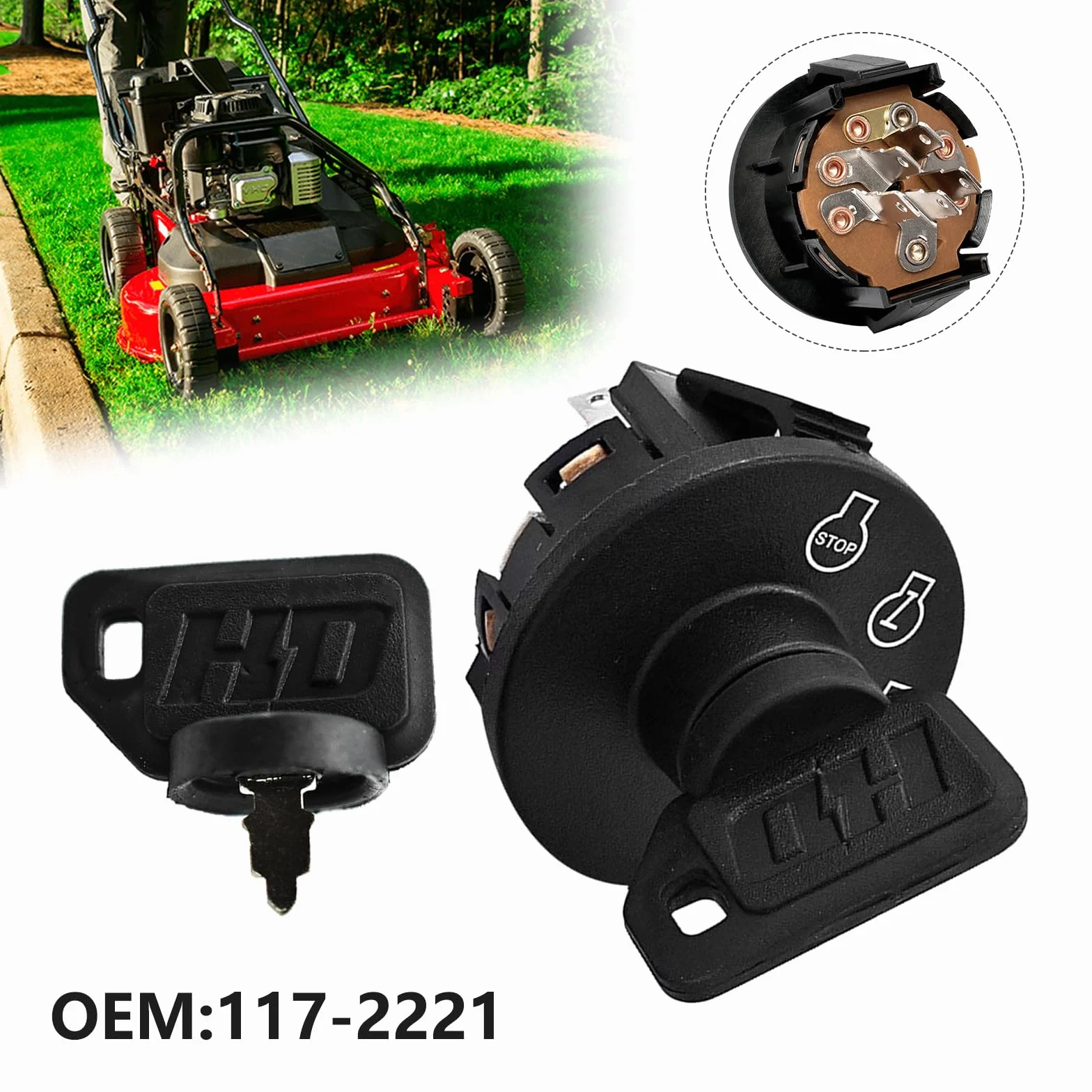 Toro Exmark 117-2221, wyłącznik zapłonu, rozrusznik zapłonu, wyłącznik zapłonu, kluczyk zapłonu, kompatybilny wyłącznik zapłonu i klucz zastępczy traktor trawnikowy