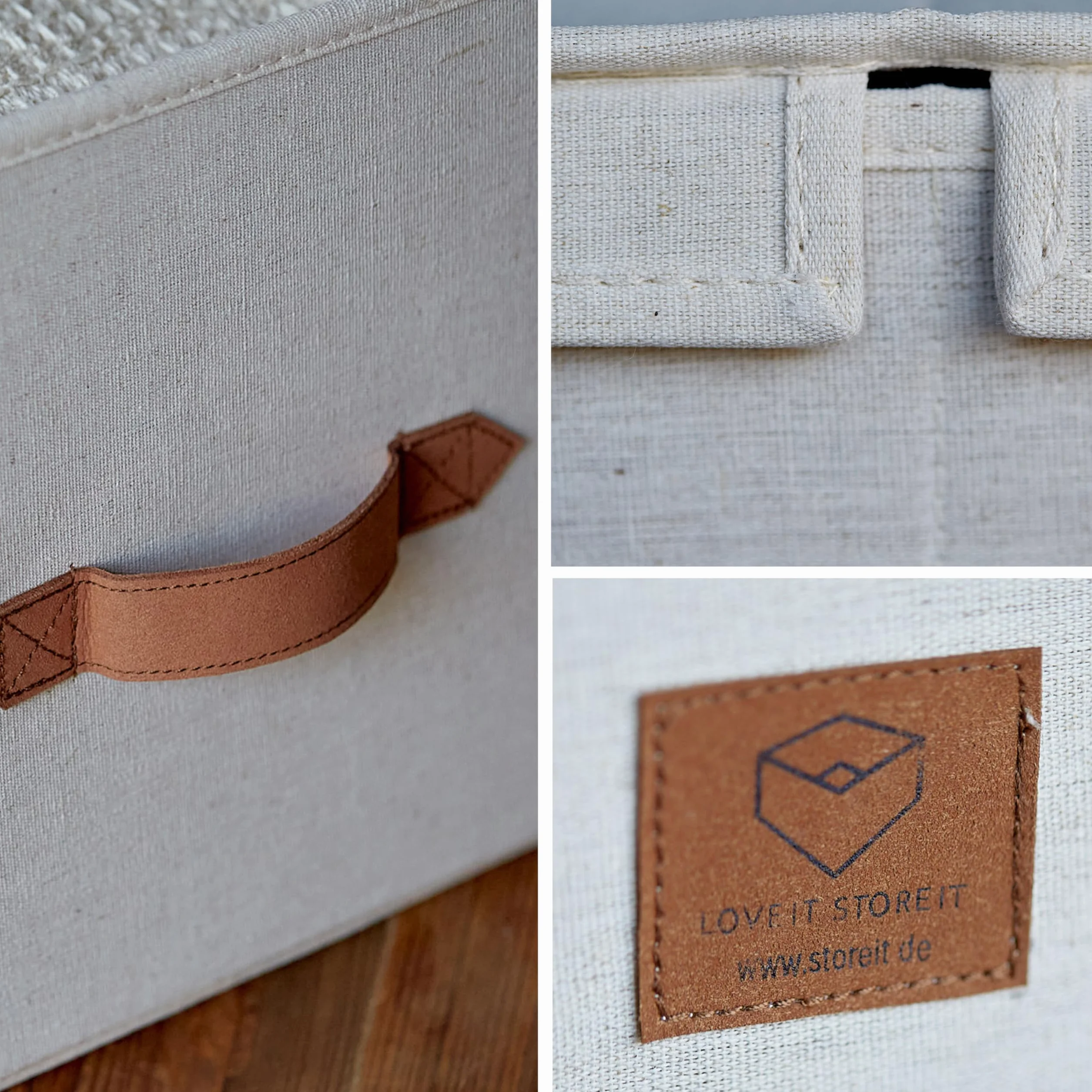 LOVE IT STORE IT Premium pudełko do przechowywania z pokrywką – z lnu i bawełny – wzmocnione drewnem – duże i stabilne – beżowe – 50 x 33 x 24 cm