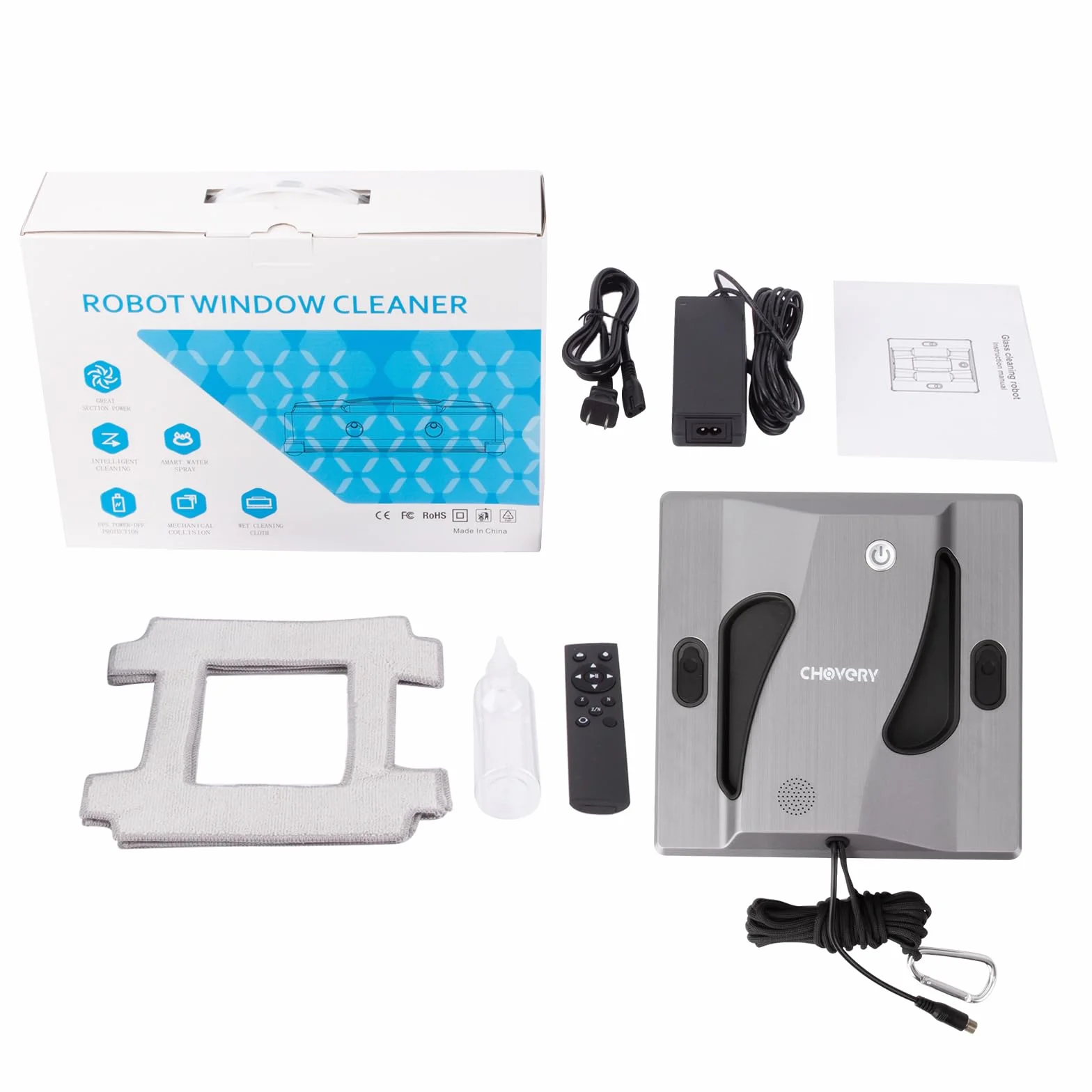 CHOVERY CL4 Robot do czyszczenia okien z 4 dyszami do spryskiwania 6000Pa Robot do czyszczenia okien z inteligentną nawigacją 5.0 Al 65dB Robot do czyszczenia szkła o niskim poziomie hałasu do