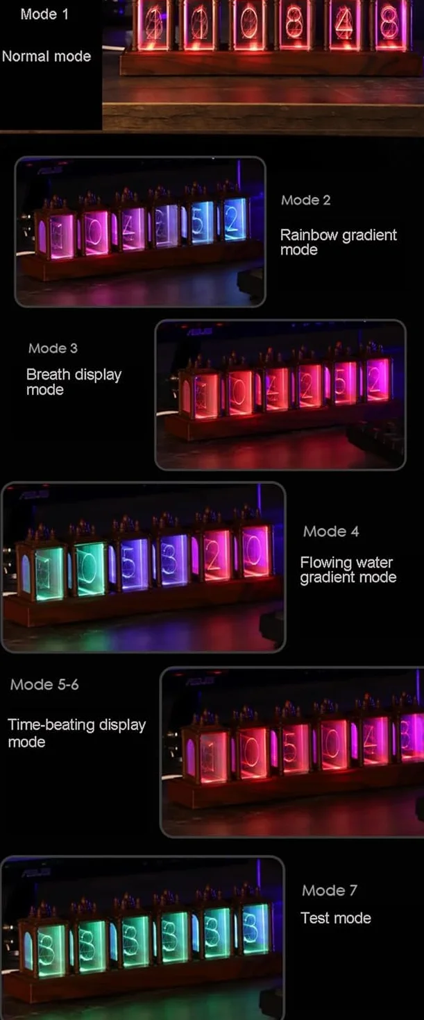 Nixie Tube Zegar cyfrowy z orzecha włoskiego, alarm 12/24 h i wyświetlacz, regulowana jasność i kolor, lampka nocna, oświetlenie RGB, montaż biurkowy dla przyjaciela, na Boże Narodzenie, urodziny