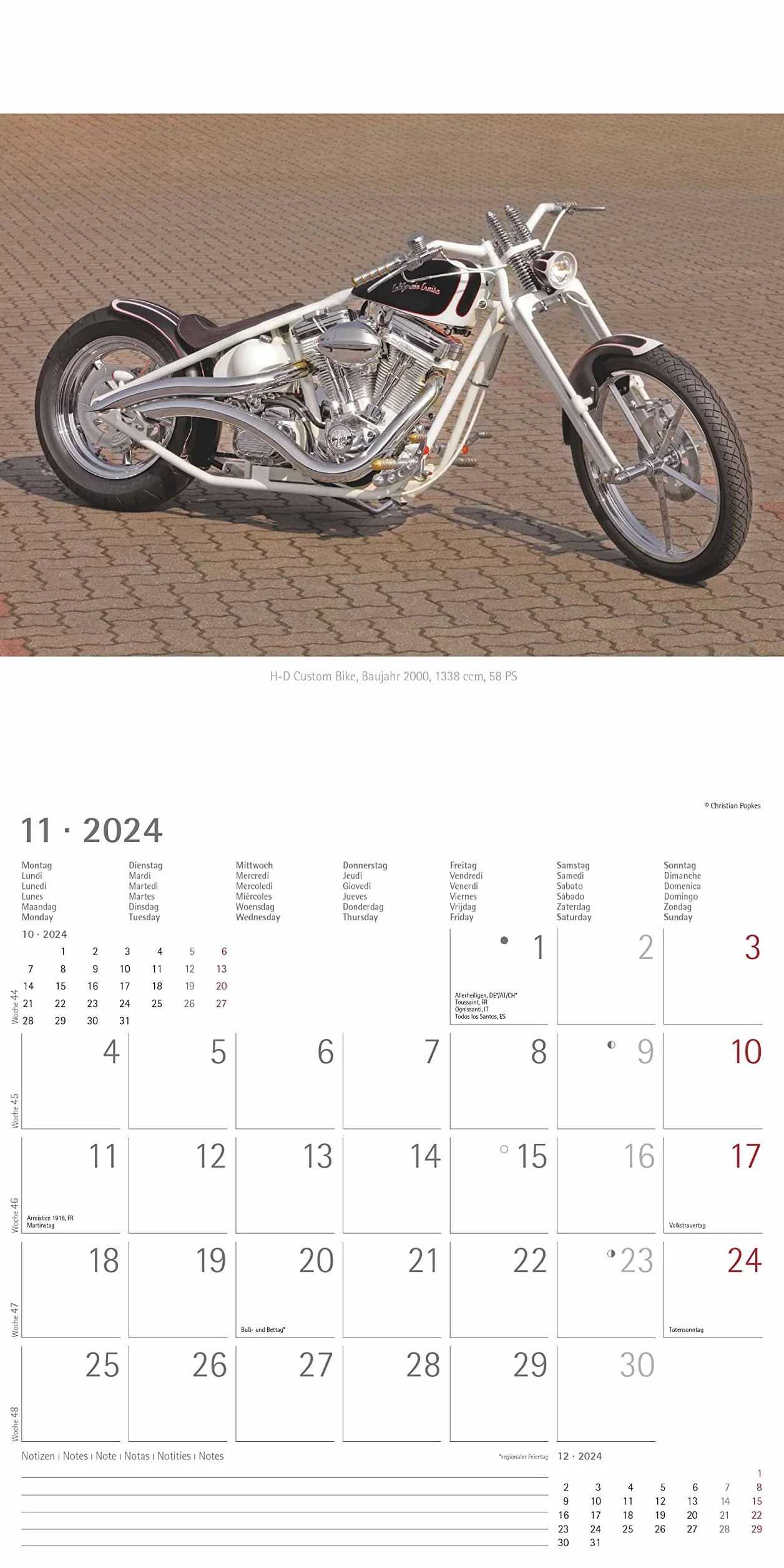 Harleys 2024 - Broschürenkalender 30x30 cm (30x60 geöffnet) - Kalender mit Platz für Notizen - Motorräder - Bildkalender - Wandplaner - Harley-Davidson