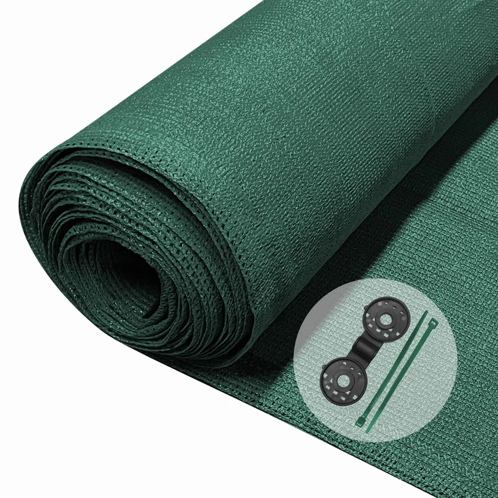 VOUNOT Siatka maskująca 1,8 × 10 m, siatka zacieniająca HDPE, 150 g/m², 85% zacienienia, odporna na działanie promieni UV, odporna na rozdarcie ogrodzenie z otworami i opaskami kablowymi, zielona
