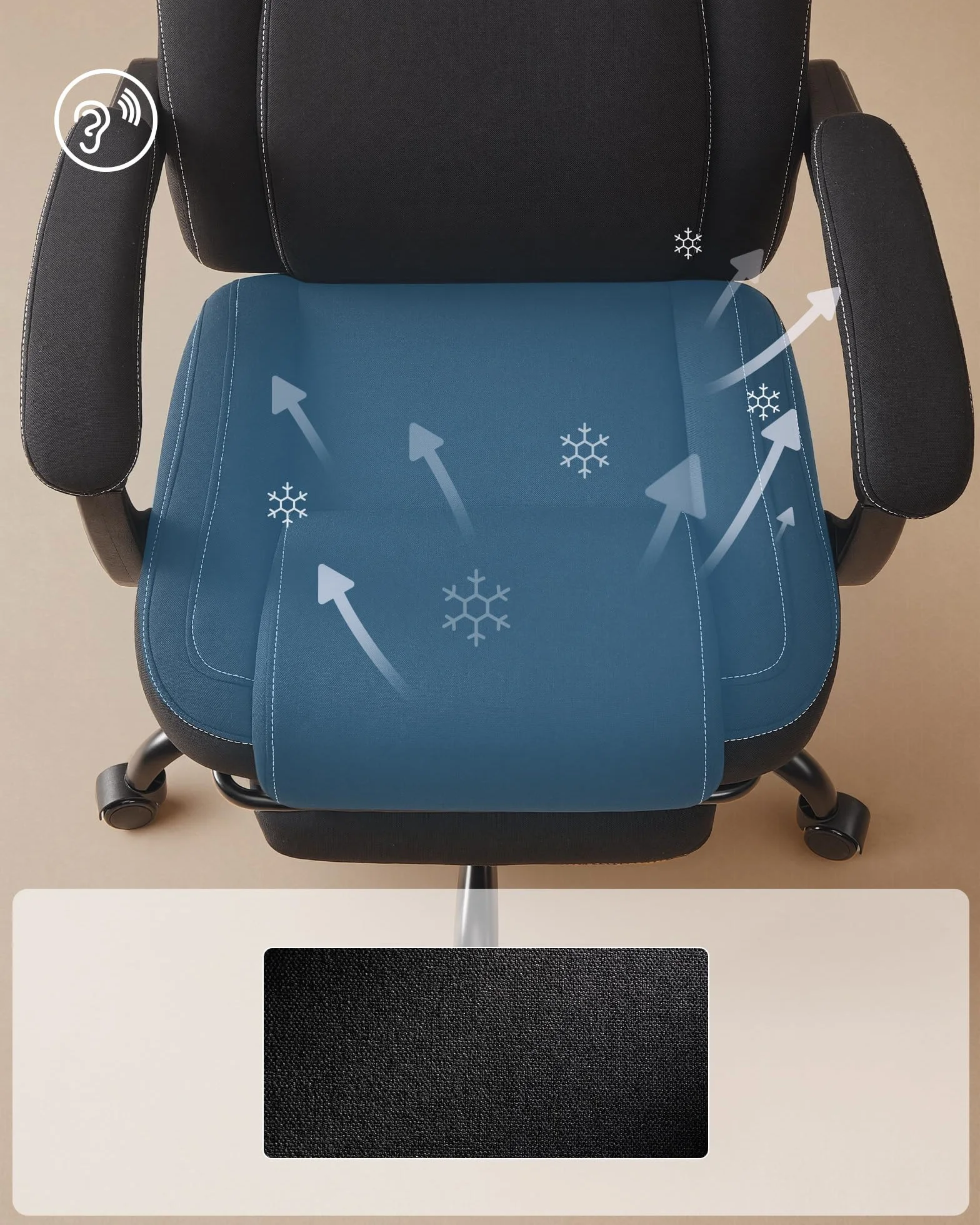 SONGMICS HOME Krzesło gamingowe, ergonomiczne krzesło komputerowe z podnóżkiem, krzesło biurowe, krzesło obrotowe z poduszką pod głowę, mieszanka bawełny i lnu, z regulacją wysokości, kolor czarny