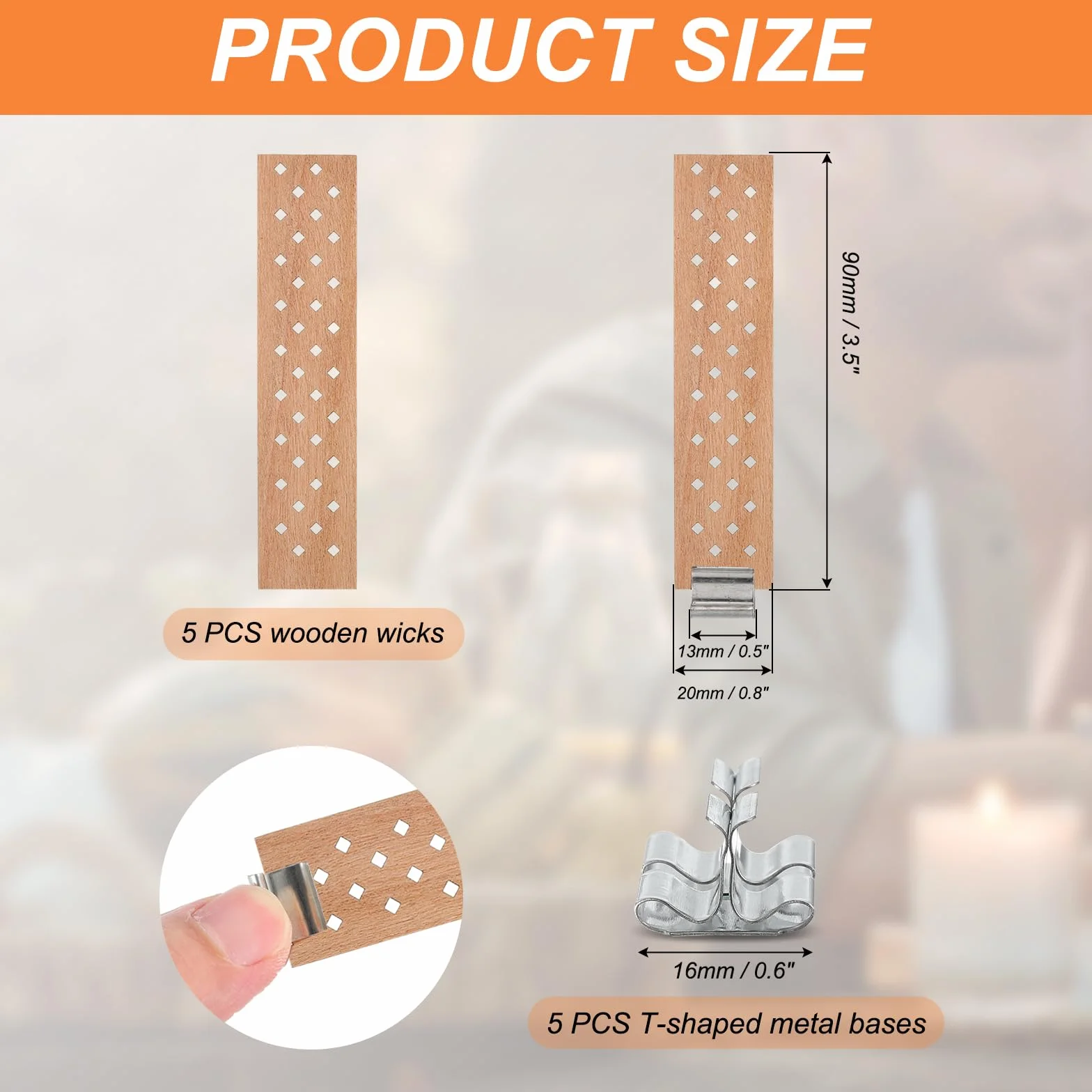 PATIKIL Zestaw 5 drewnianych knotów do produkcji świec, otwory na pastylki do ssania, pusty naturalny drewniany knot z metalowymi uchwytami na klipsy, zestaw materiałów do produkcji świec DIY do