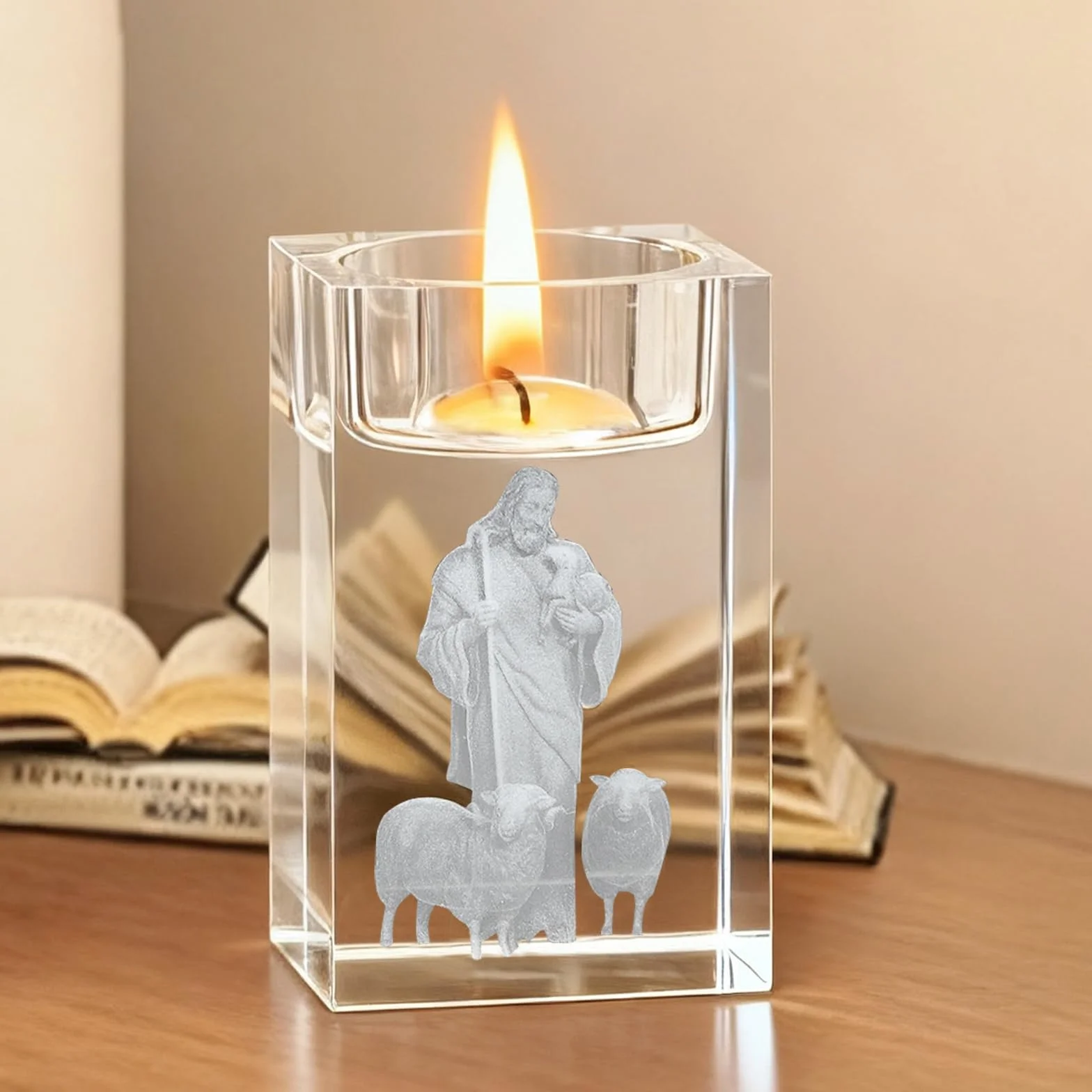 3D kryształowy świecznik na świeczki Jezus świecznik świecznik na świece szklany dekoracyjny świecznik na świeczki szklany dekoracyjny świecznik na świeczki przezroczysty na świece dekoracyjne