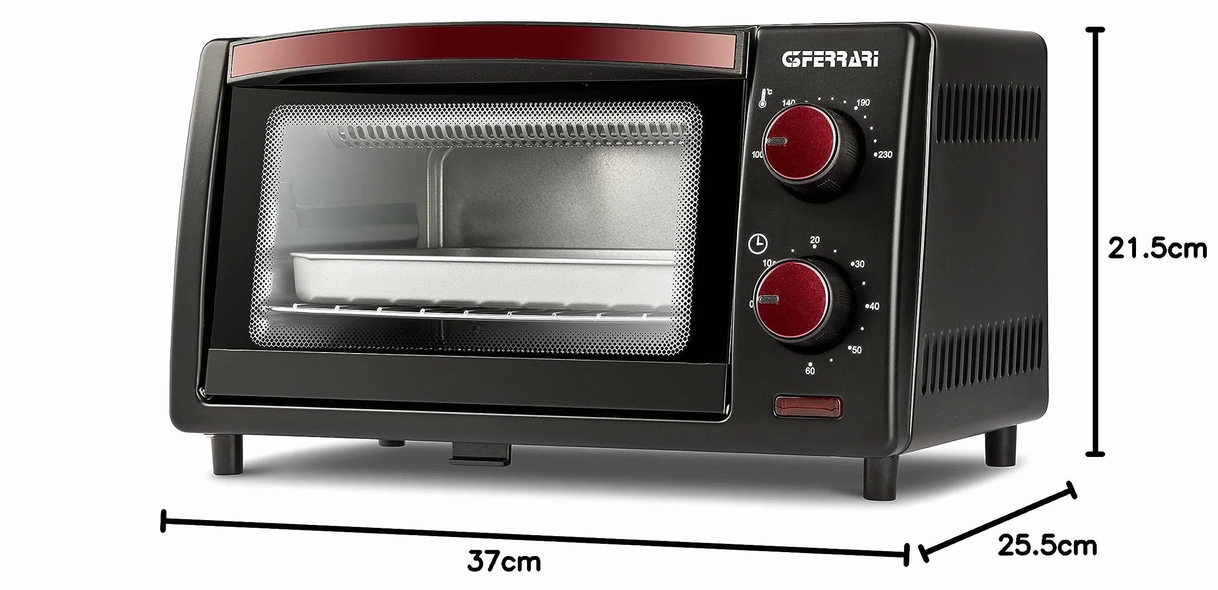 G3 Ferrari G10169 Il Moro 10 Kuchenka elektryczna, 10 litrów, 800 W, minutnik 60 min, otwierane dno ułatwiające czyszczenie, 100-230°C, siatka ze stali nierdzewnej, czerwono-czarna