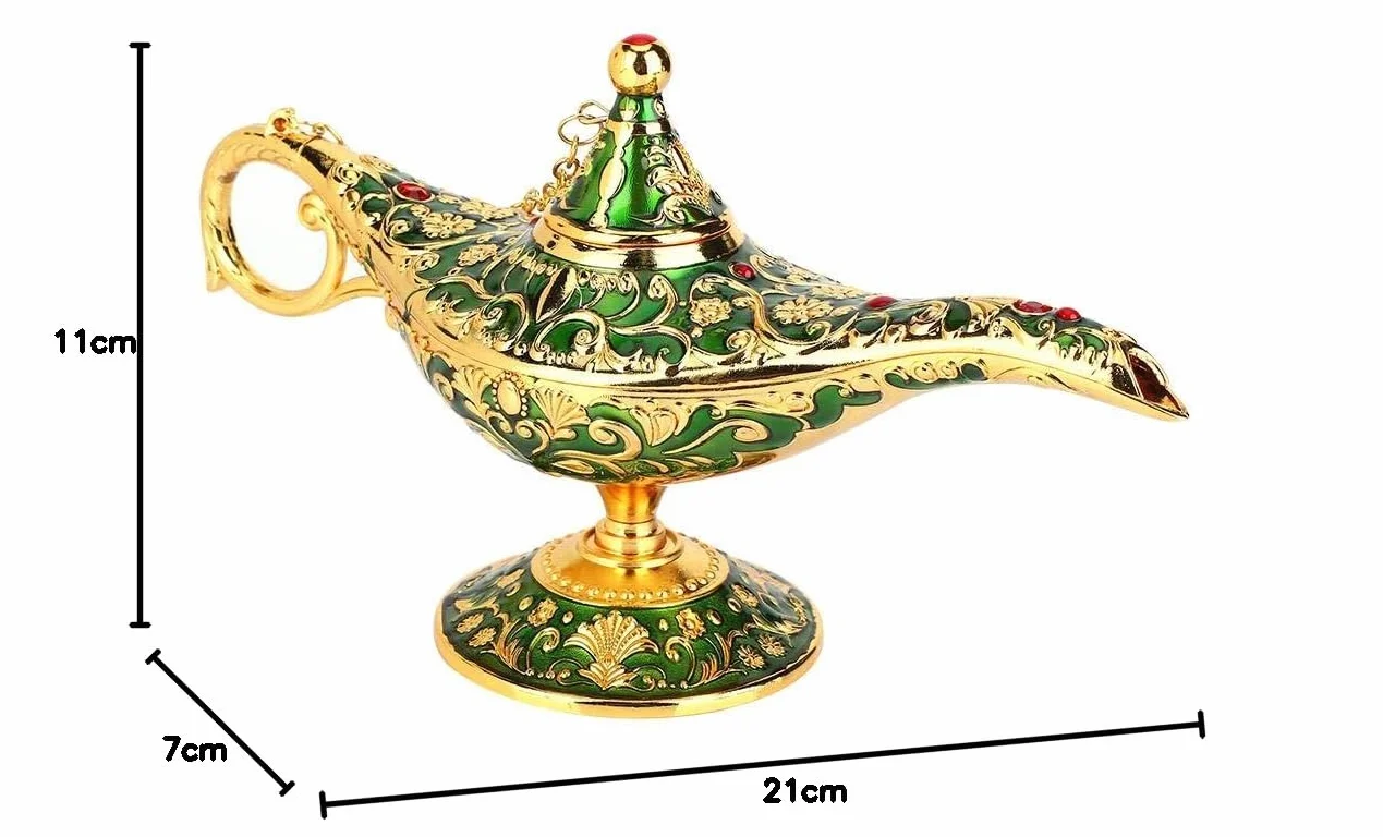 Vintage Collectable Rzadka legenda Aladdin Magic Genius lampy kadzidła palnik Aladdin wspaniała lampa olejna arabska genialna lampa genialna lampa do dekoracji stołu w domu i (zielona)