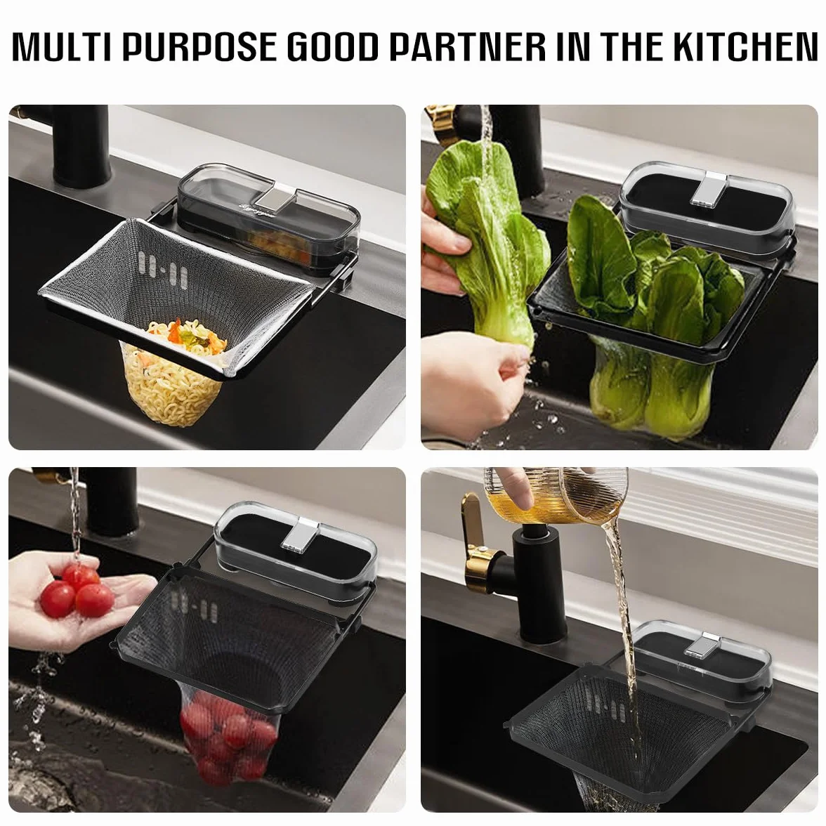 Suction Cup Sink Strainer, sitko do umywalki z 50 siatkami filtrującymi, sitko do zlewozmywaka, czarne sitko do zlewozmywaka, kosz odpływowy, do kuchni i łazienki