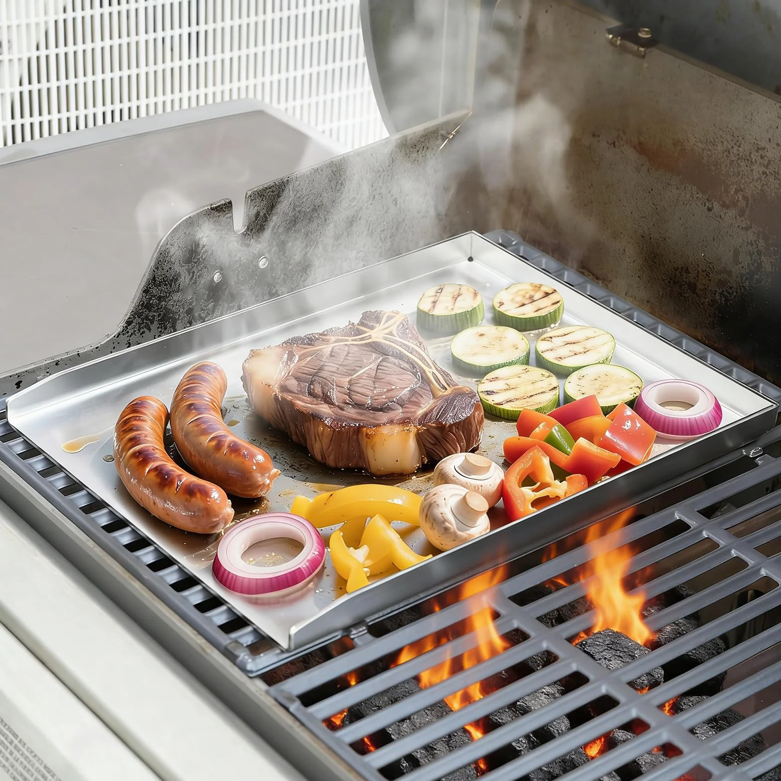 Nikou płyta grillowa ze stali nierdzewnej 40 x 30 cm, płyta grillowa Plancha z 2 łopatkami do grillowania na gaz i węgiel drzewny, uniwersalna płyta grillowa Plancha z łopatką do grillowania
