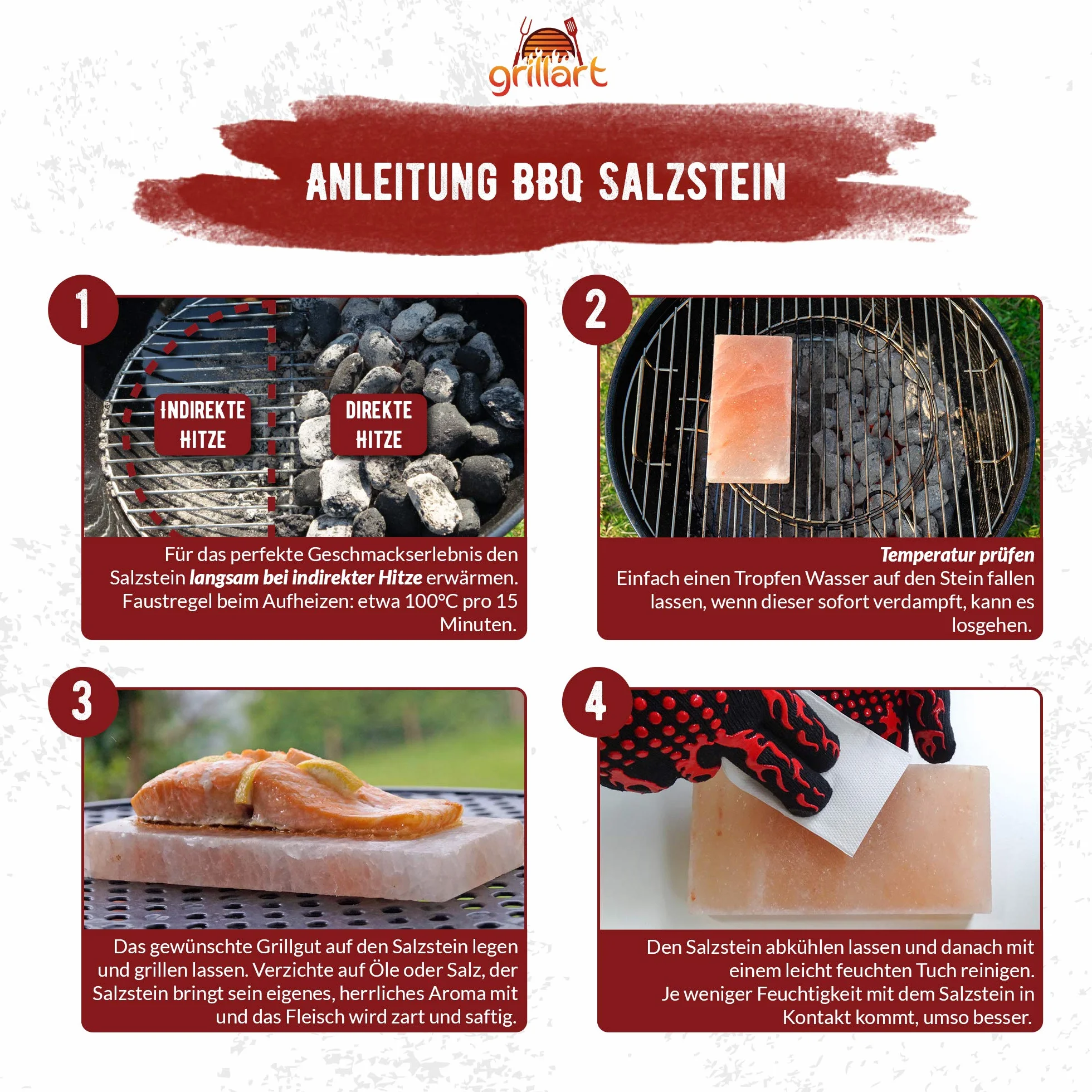 grillart® kamień solny Premium XL do grillowania (zestaw 2 szt., kwadratowe) - wysokiej jakości kamień solny do grillowania dla wyjątkowego smaku, oryginalna płyta solna do grillowania