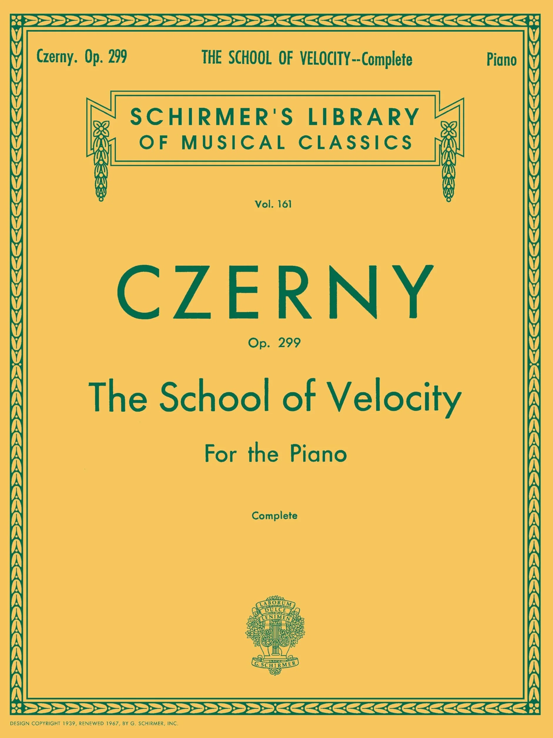 Carl czerny: the school of velocity op.299 (complete) piano: Schirmer Library of Classics Volume 161 Piano Technique