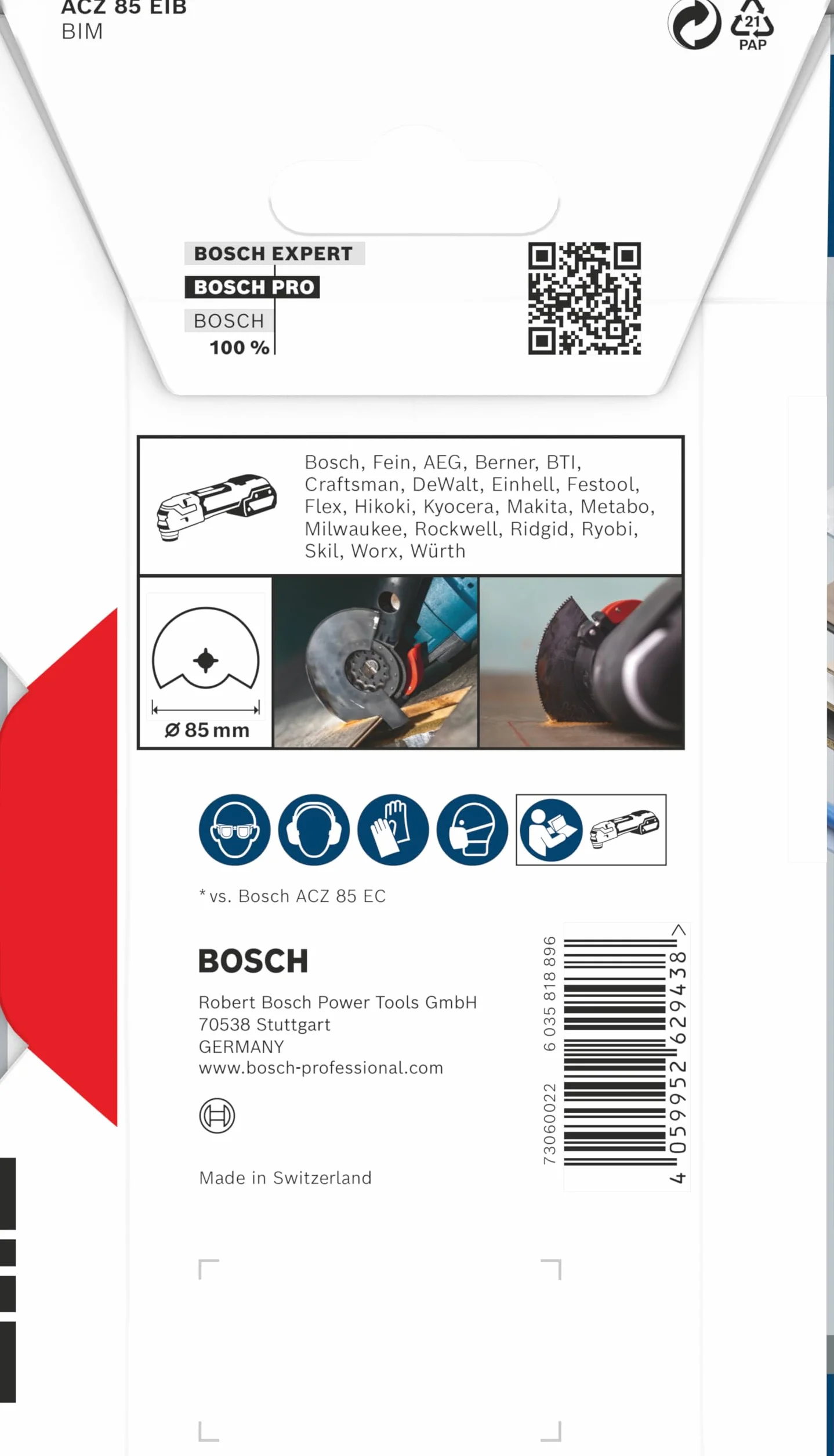 Bosch 1x Brzeszczot PRO Multi Material ACZ 85 EIB do narzędzia wielofunkcyjnego (do Metale nieżelazne, Solidny laminat winylowy, PCW, Ø 85 mm, Professional Akcesoria Narzędzie wielofunkcyjne)