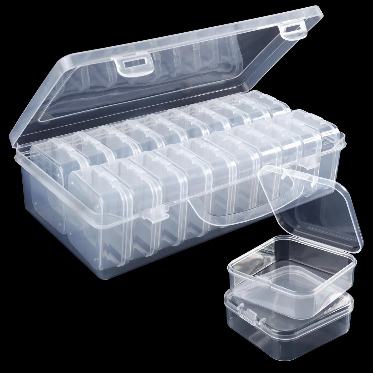 20 sztuk pudełek do sortowania, z pokrywką, małe przezroczyste pudełka do sortowania małych części i 1 duże pudełko do przechowywania, plastikowe pudełko z pokrywką na drobne przedmioty