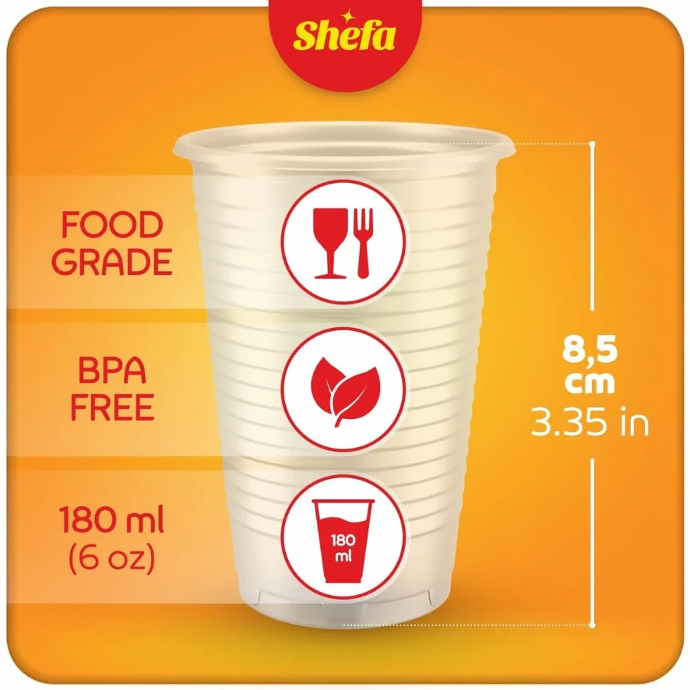 Shefa 100 Przezroczystych Plastikowych Kubków Na Piwo, Wodę, Sok, Desery i Zimne Napoje - Do Koktajli Mlecznych - 180 ml