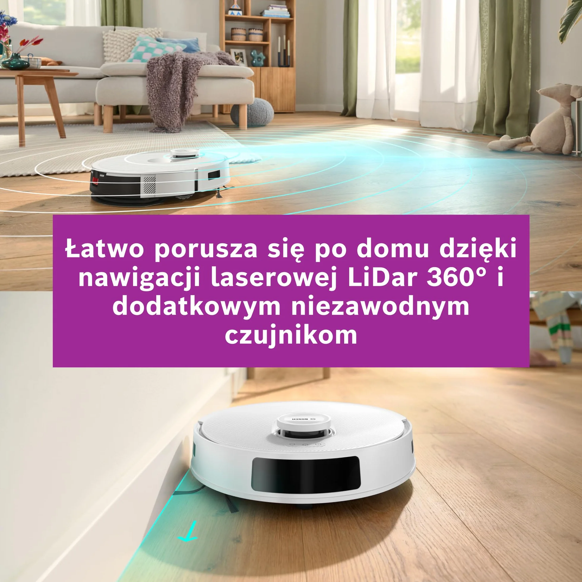 Bosch Spotless+ Robot sprzątający z funkcją mopowania, moc ssania 11 000 Pa, statyczna nakładka mopującą, stacja czyszczącą, nawigacją Smart Vision, aplikacja Bosch Home Connect, BCRD1W, biały