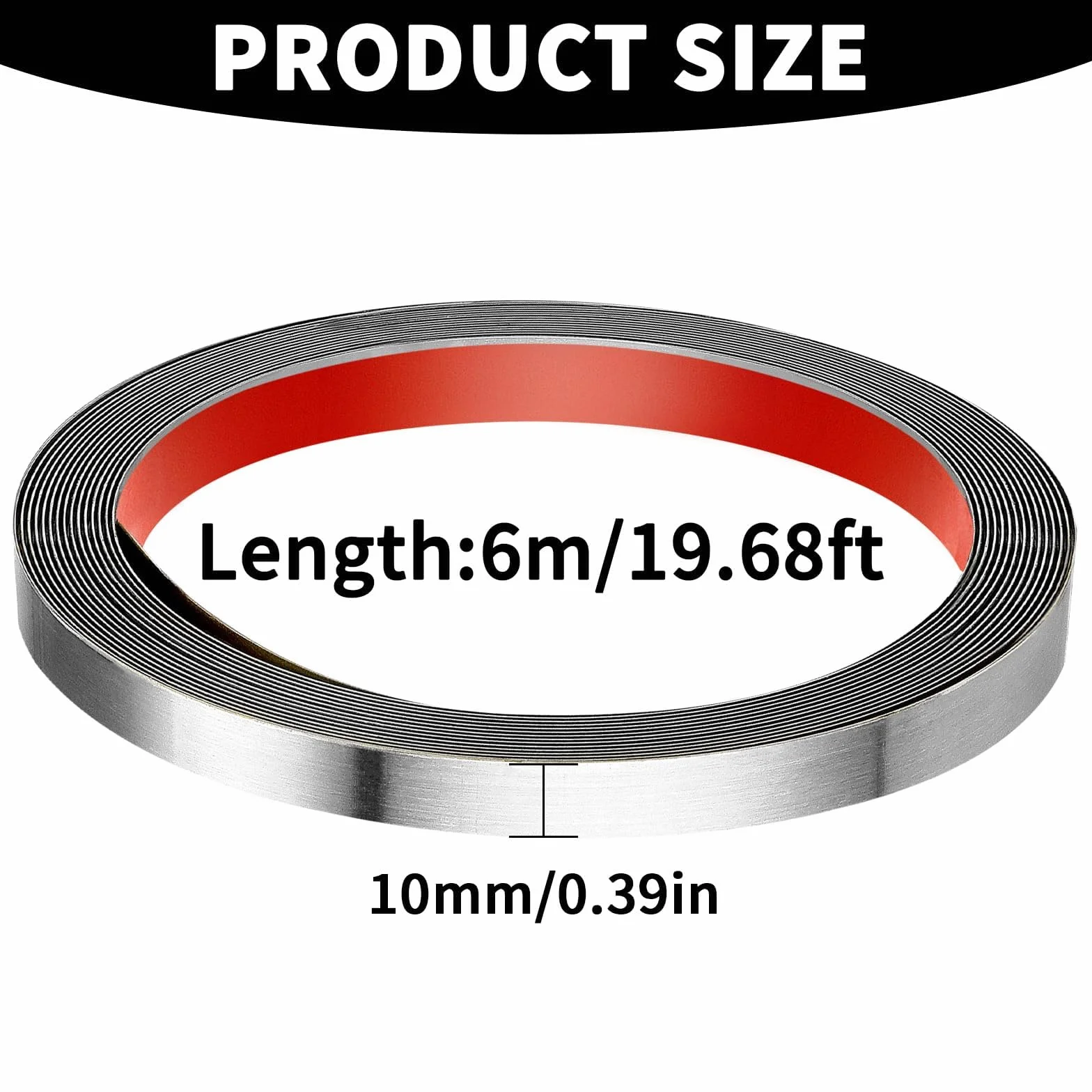 Listwa ozdobna srebrna z taśmy ze stali nierdzewnej, samoprzylepna 6M X 10MM, metalowa taśma, listwy ozdobne samoprzylepne, blacha do oderwania i naklejenia, wodoodporna na ścianę, drzwi, meble, ramki