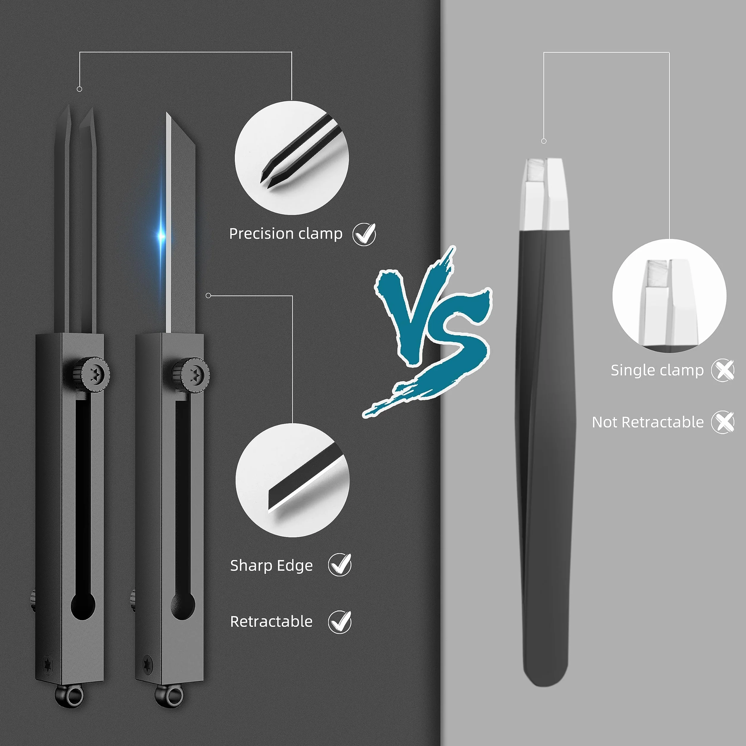 Pęseta EDC Precyzyjny scyzoryk 2 w 1 Multitool Premium antystatyczny do rzemiosła, biżuterii, lutowania i sportów na świeżym powietrzu Prace laboratoryjne (srebro)
