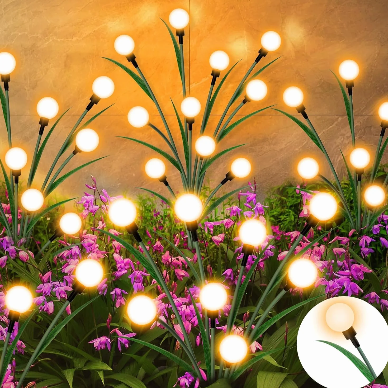 Solarne światła ogrodowe, Starburst Swaying Light, Solar Firefly Lights Outdoor Waterproof，LED Light with leaves for Garden, Yard, Patio, Pathway, Parties, Camping